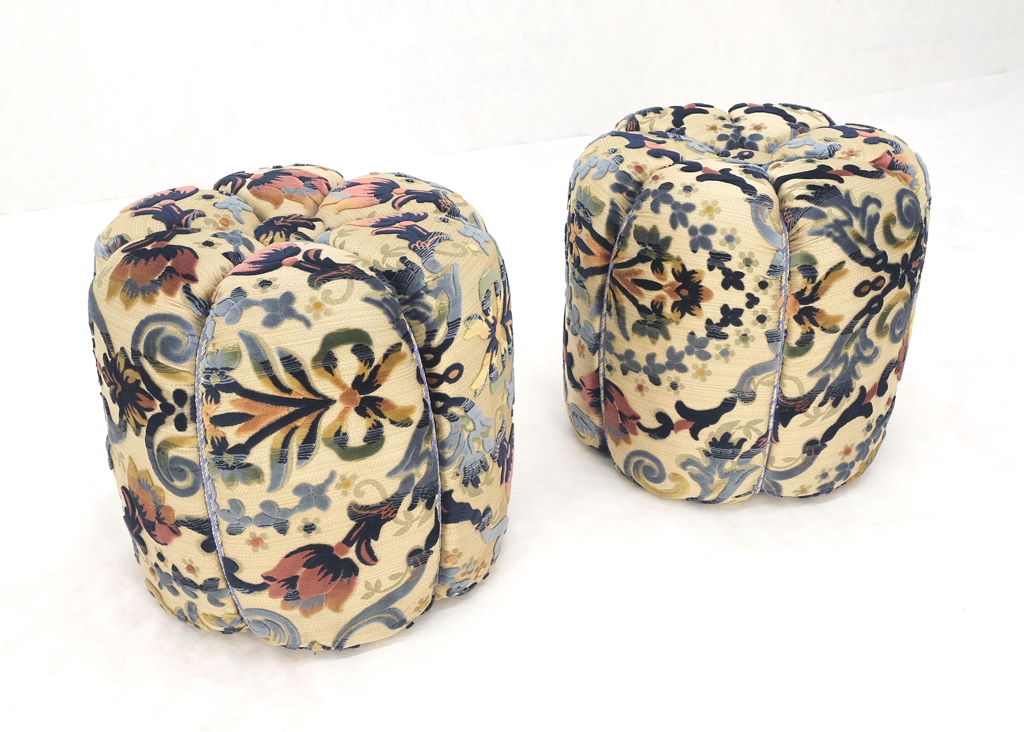 20th Century Pair of Floral Upholstery Custom Studio Made Ottomans Poufs Benches Stool MINT! For Sale