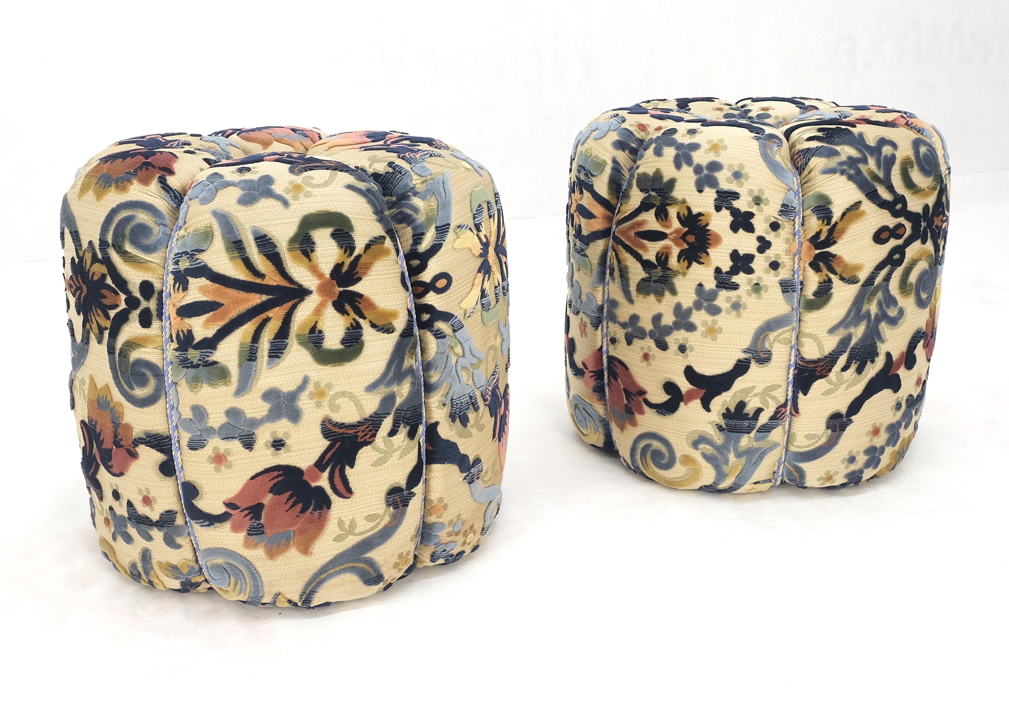 Pair of Floral Upholstery Custom Studio Made Ottomans Poufs Benches Stool MINT! For Sale 1