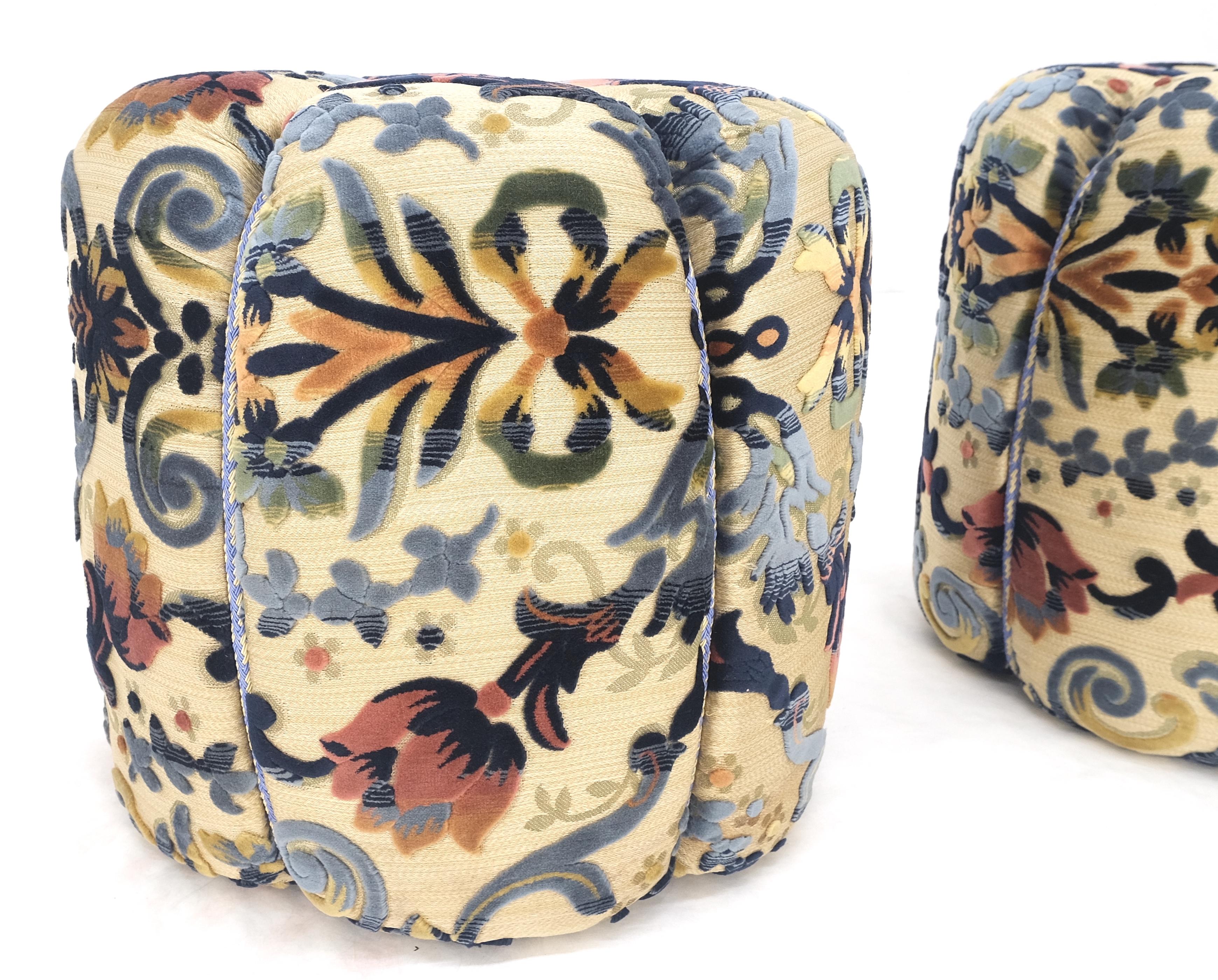 Pair of Floral Upholstery Custom Studio Made Ottomans Poufs Benches Stool MINT! For Sale 2