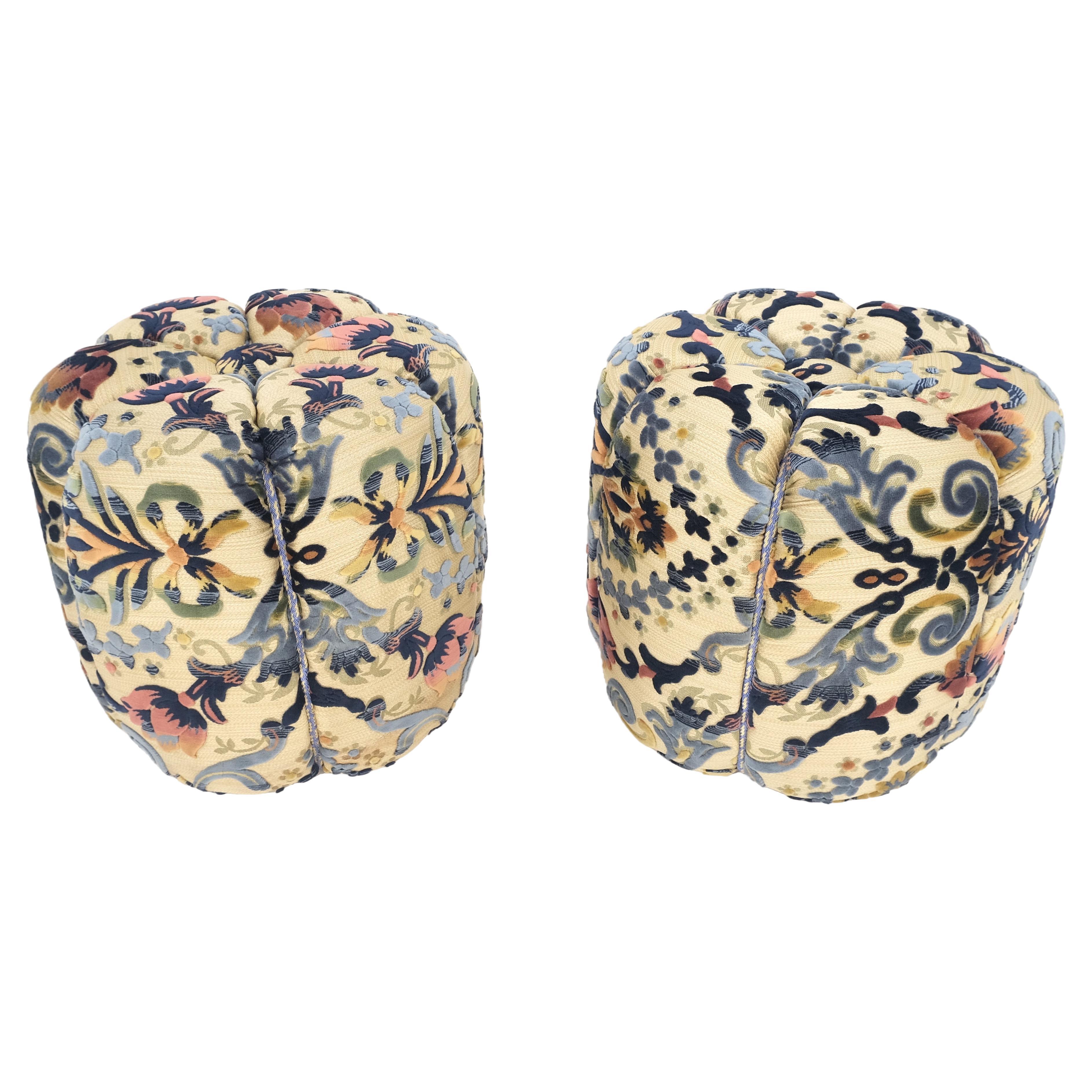 Pair of Floral Upholstery Custom Studio Made Ottomans Poufs Benches Stool MINT! For Sale