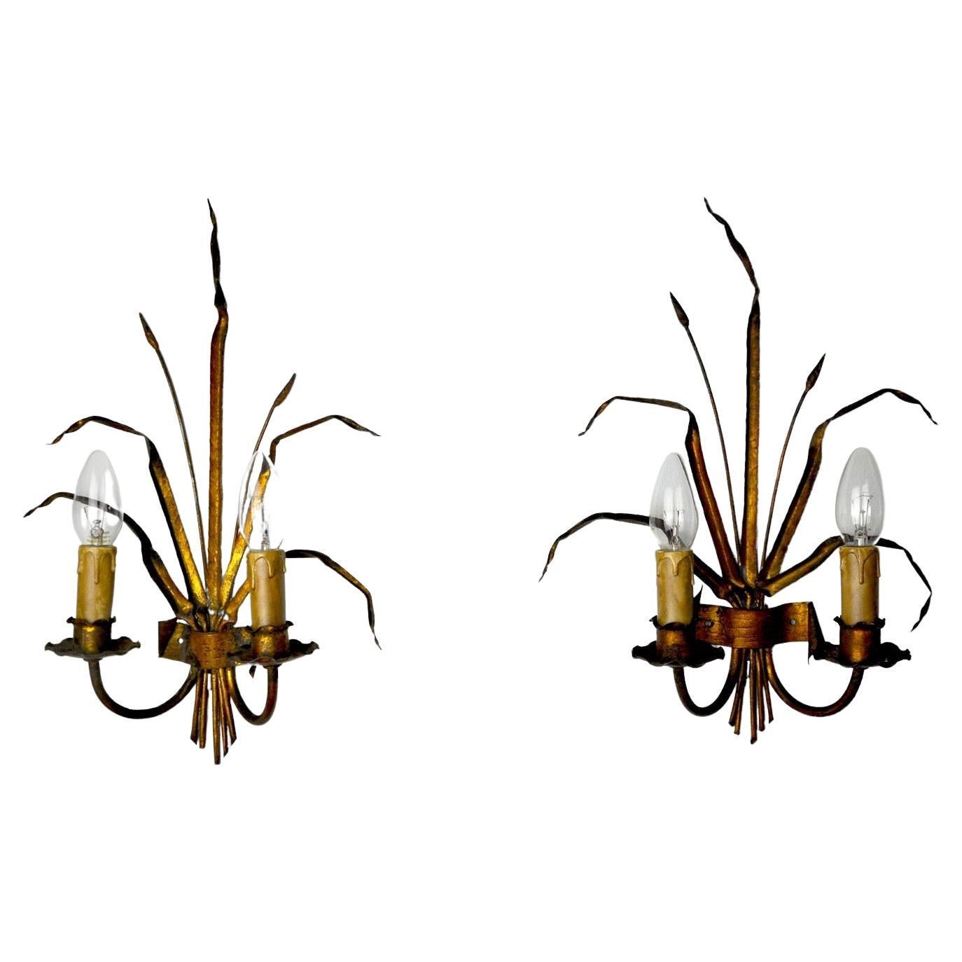 Pair of Floral Wall Lamps by Ferro Arte, Spain, circa 1960