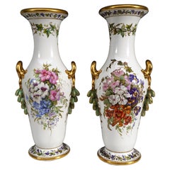 Antique Pair of Florals Vases Porcelaine de Paris, France, Circa 1880