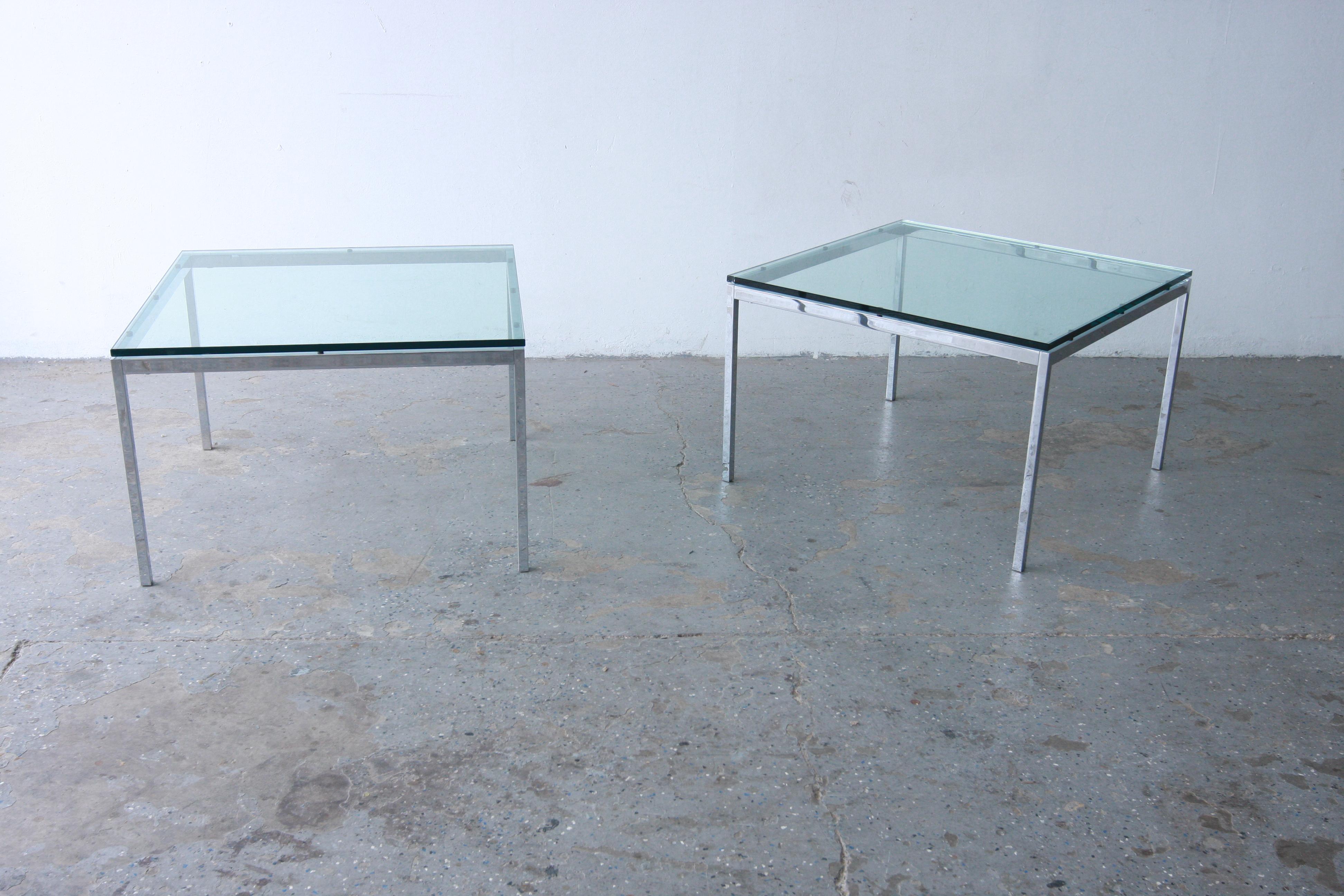American Pair of Florence Knoll Glass & Chrome 2515T Square End Tables
