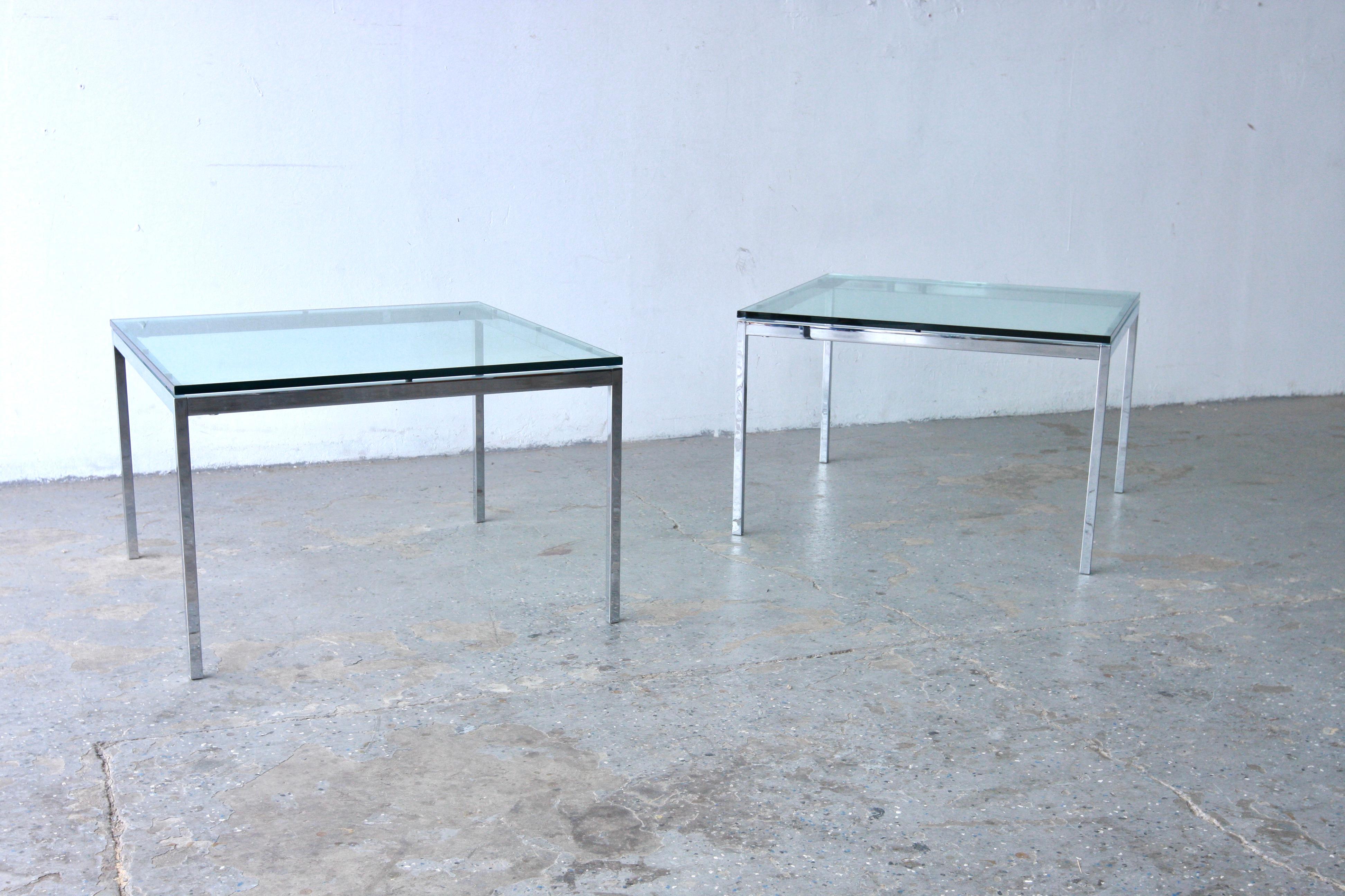 Pair of Florence Knoll Glass & Chrome 2515T Square End Tables In Fair Condition In Las Vegas, NV