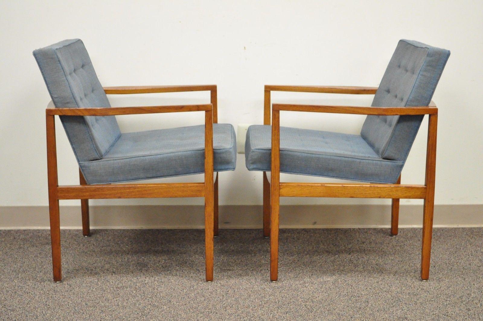 Fabric Pair of Florence Knoll International Mid-Century Modern Lounge Armchairs
