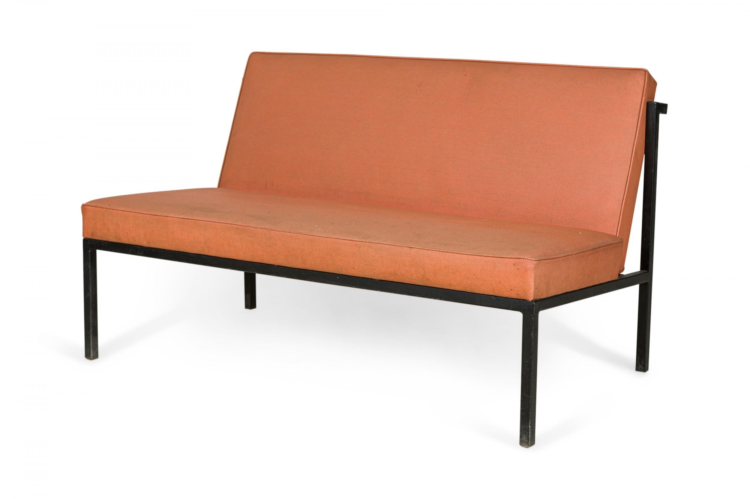 Mid-Century Modern Pair of Florence Knoll / Knoll Light Orange Upholstered Settees For Sale