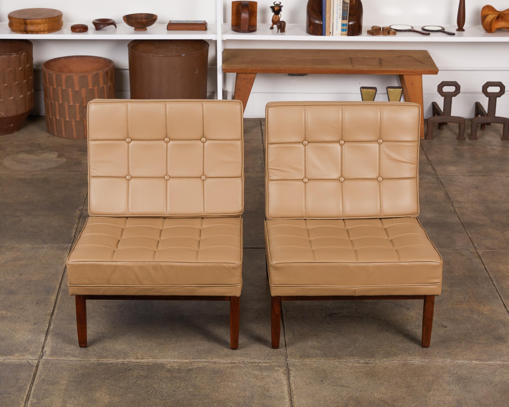 American Pair of Florence Knoll Leather Lounge Chairs