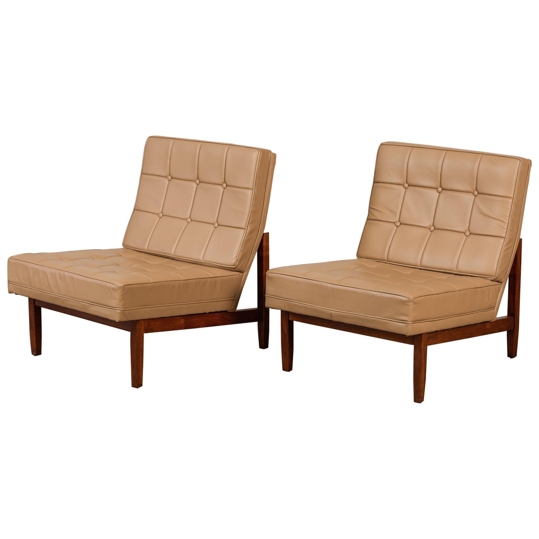 Pair of Florence Knoll Leather Lounge Chairs