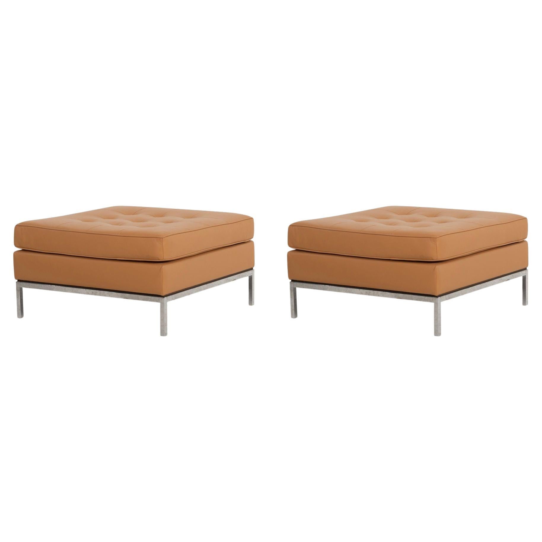 Pair of Florence Knoll Leather Ottomans 1965 en vente