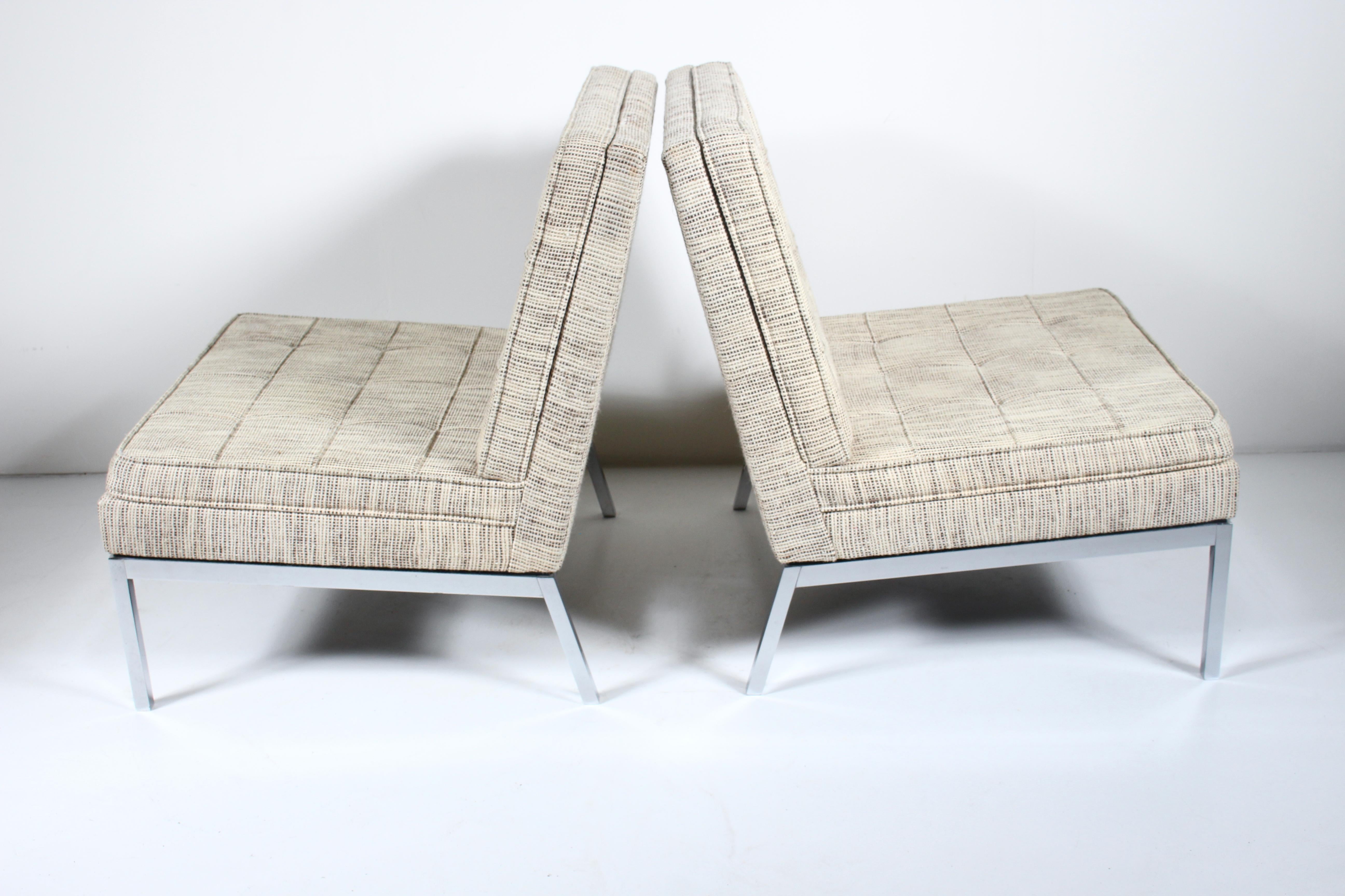 Paar Florence Knoll-Sessel ohne Armlehne aus Chrom, Modell 65, 1973 (Moderne) im Angebot