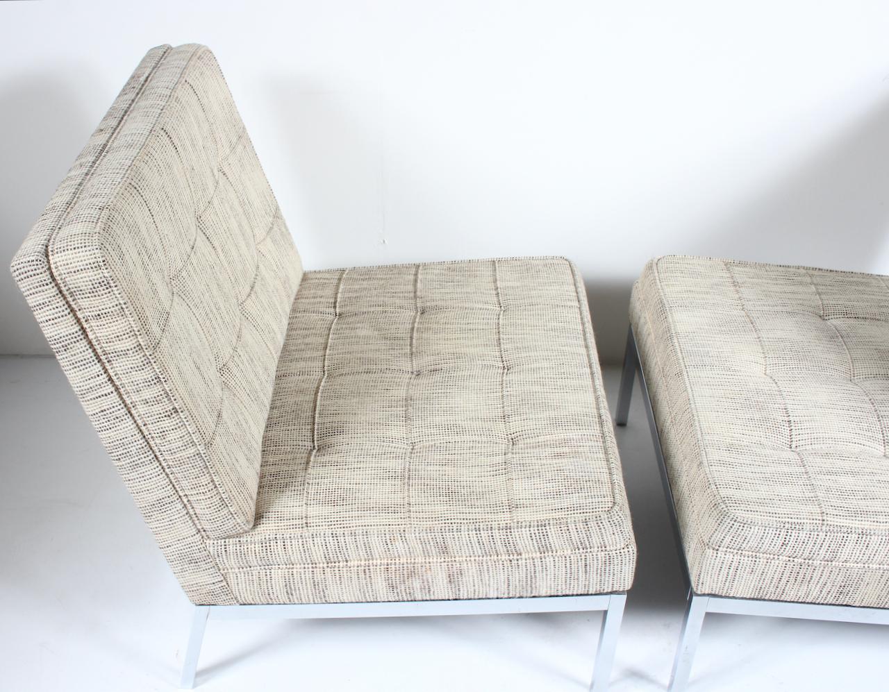 Paar Florence Knoll-Sessel ohne Armlehne aus Chrom, Modell 65, 1973 (Beschichtet) im Angebot