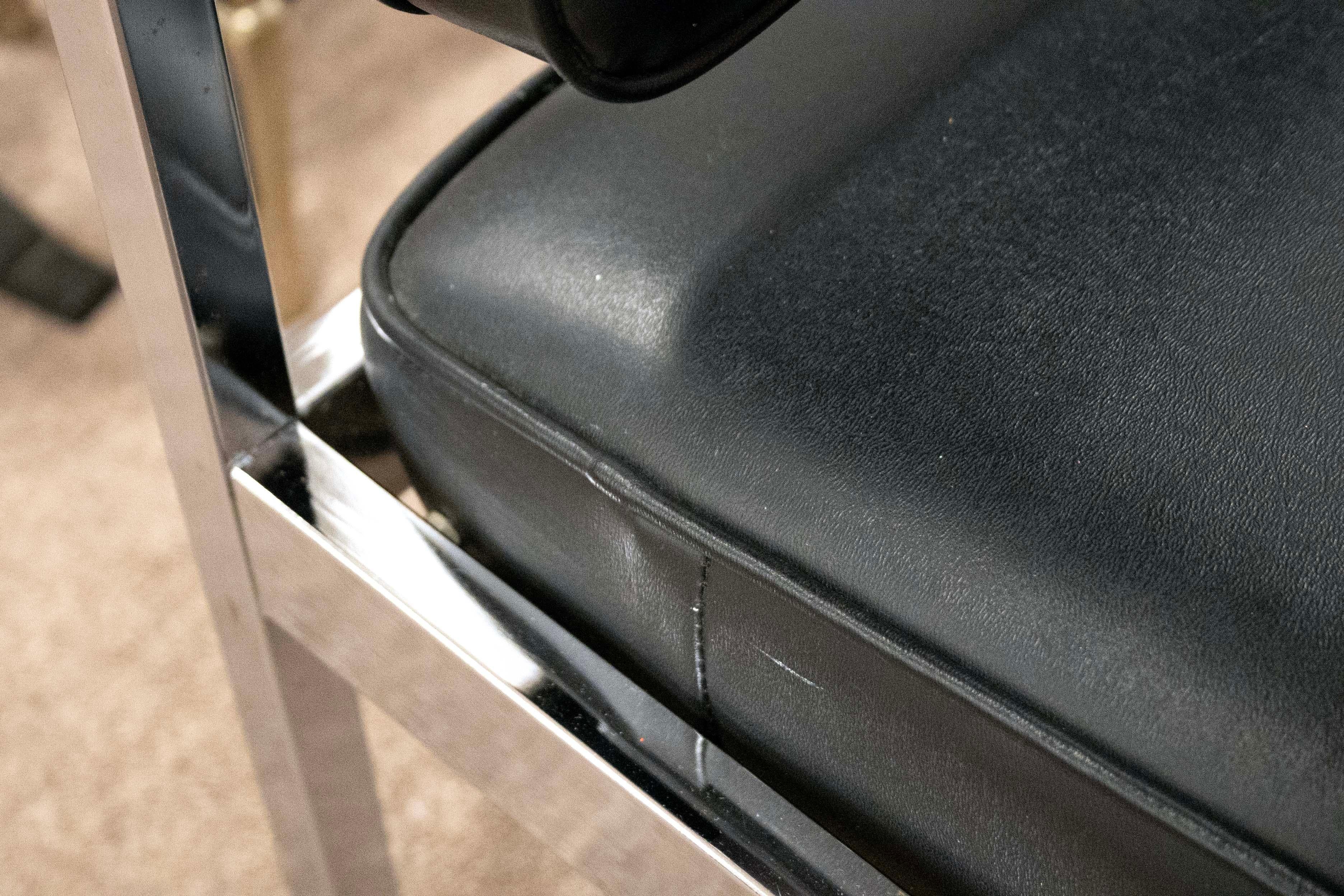 American Pair of Florence Knoll Slipper Chairs in Black Leather Brushed Stainless Steel