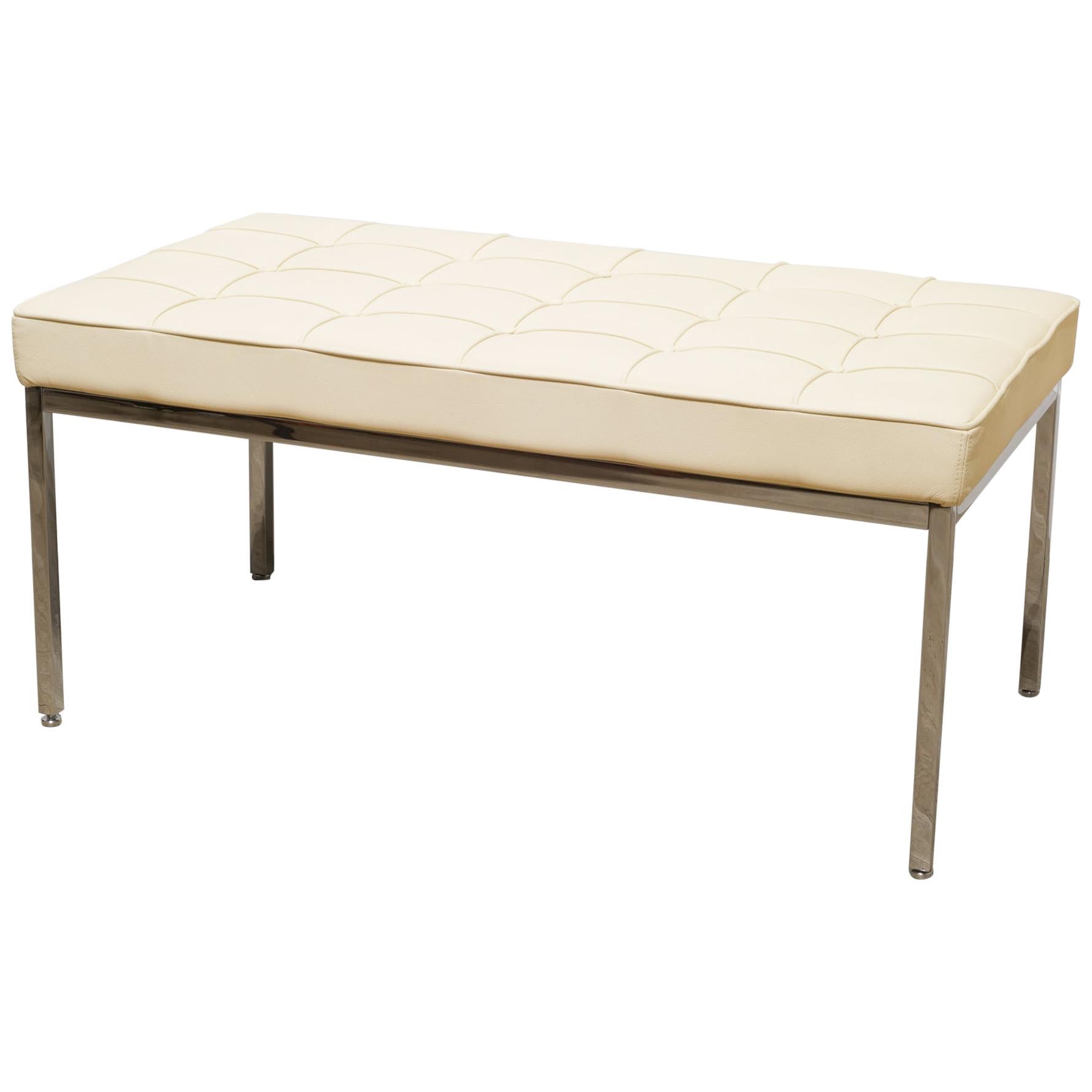  Florence Knoll Two-Seat Bench in Ivory Leather-Like New