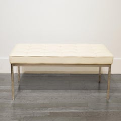 Florence Knoll Two-Seat Bench in Ivory Leather-Like New