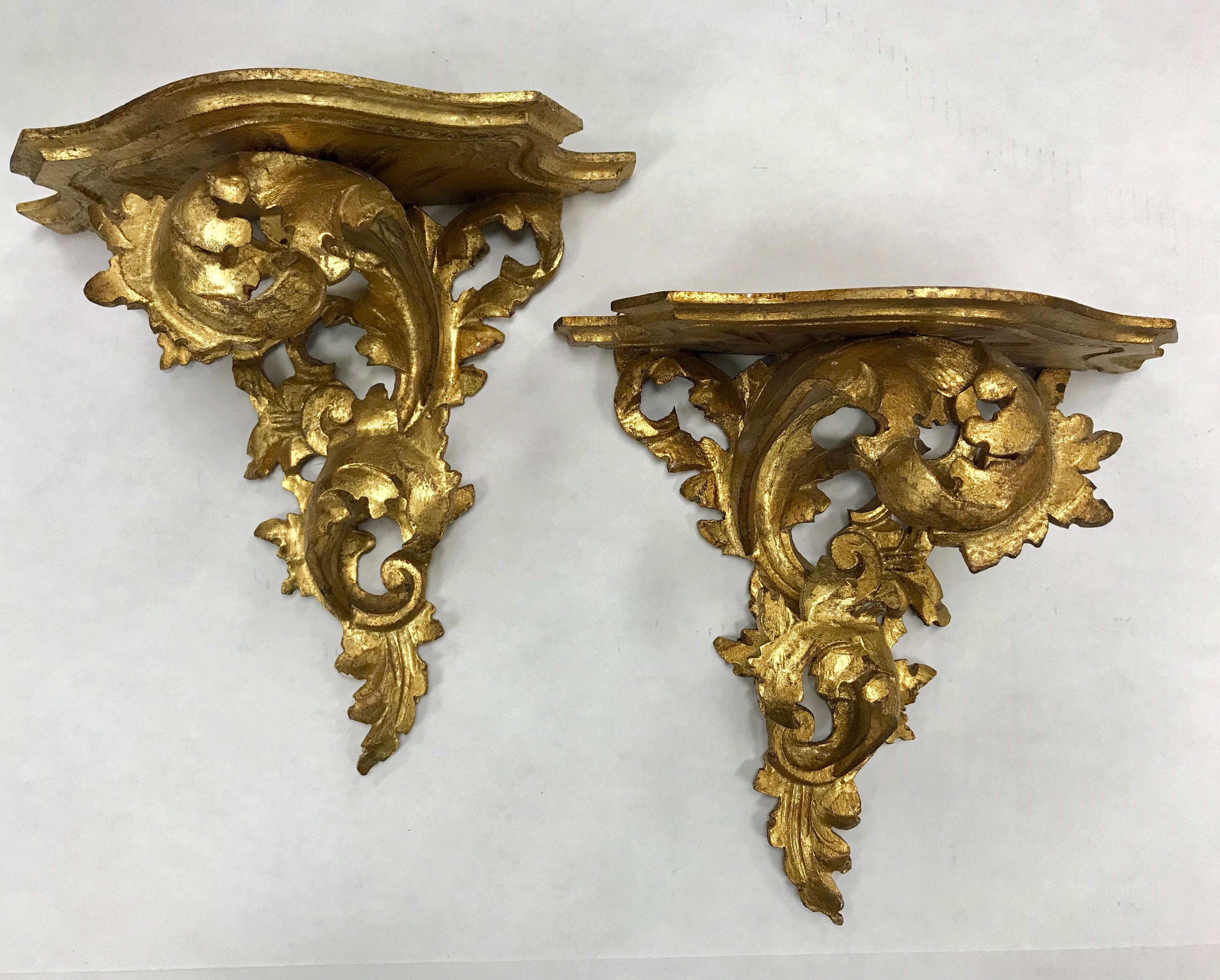Signed, 1950s Florentia wall brackets done in giltwood.