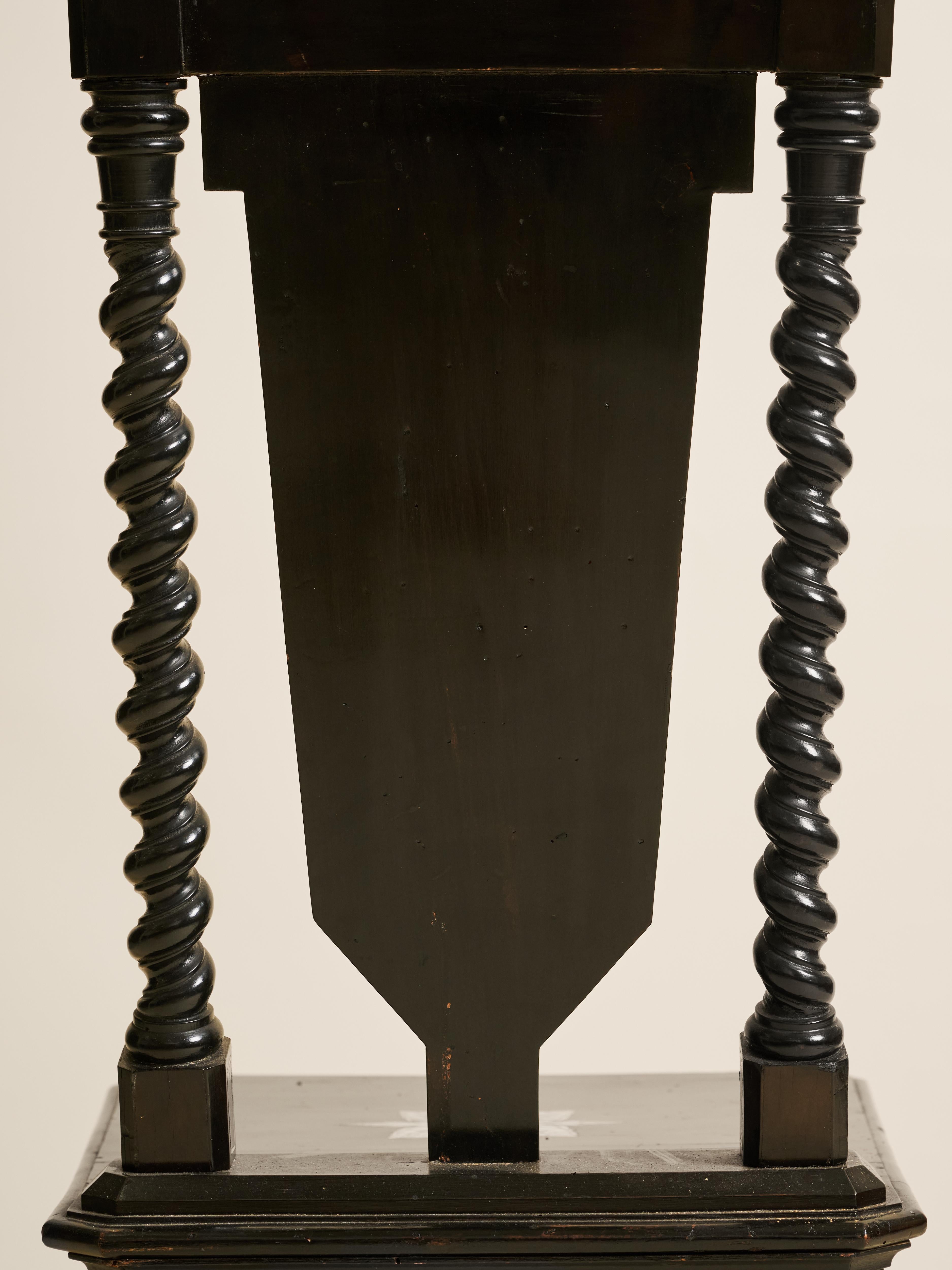 Pair of Florentine Baroque Style Ebonized Chairs Classical Greek Inlaid Figures For Sale 5