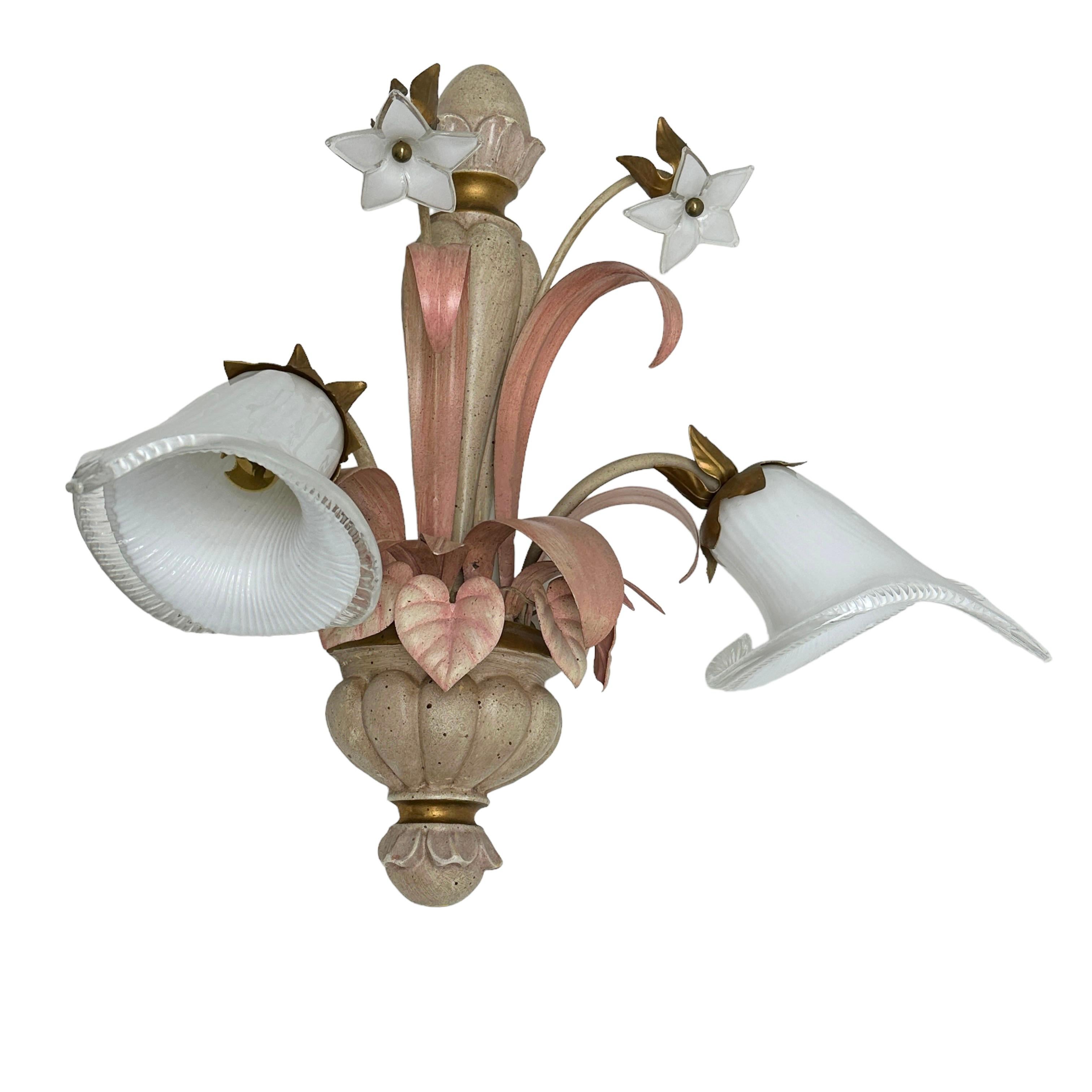 Pair of Florentine Baroque Style Polychrome Wood 2 Light Sconces by Eglo Austria For Sale 11