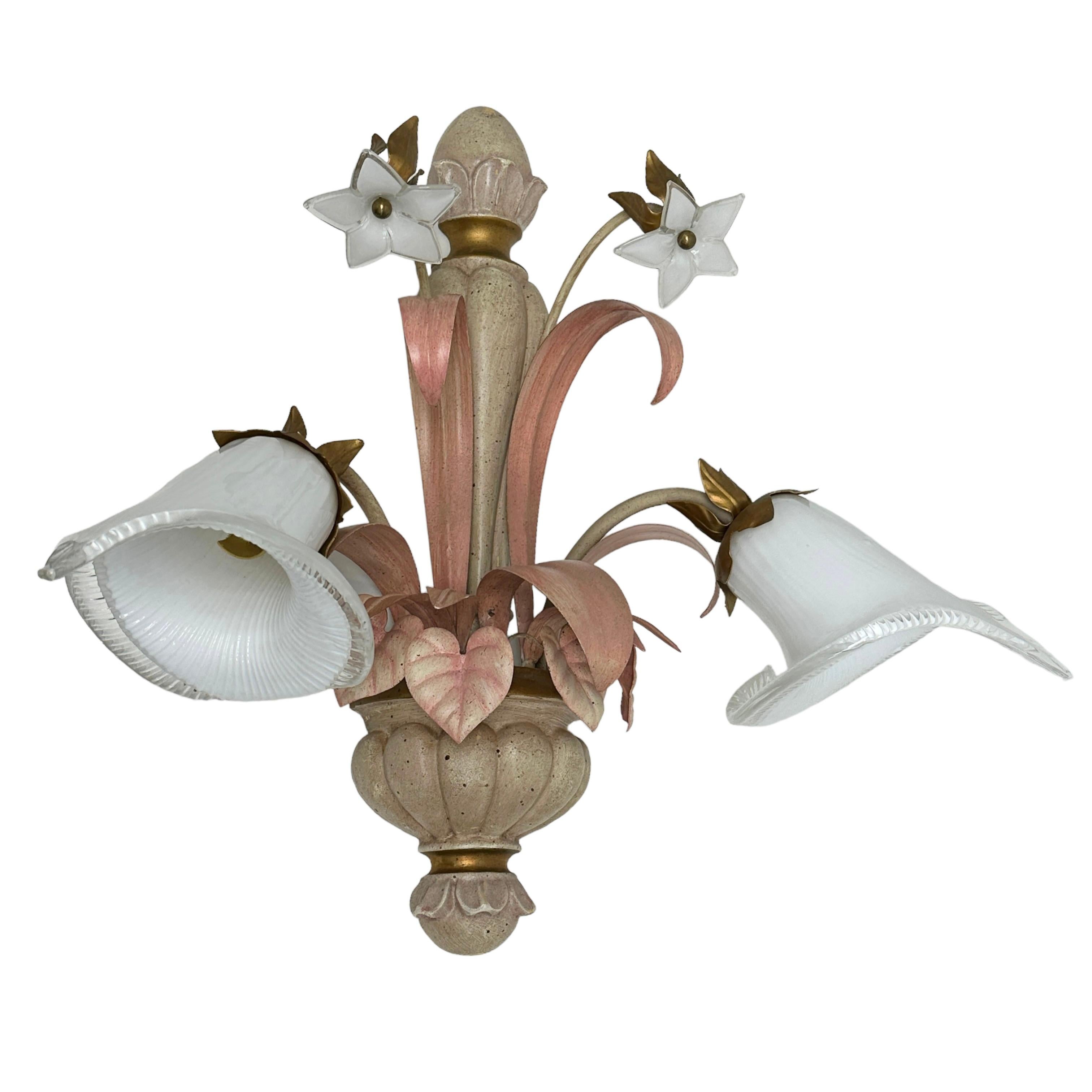 Pair of Florentine Baroque Style Polychrome Wood 2 Light Sconces by Eglo Austria For Sale 12