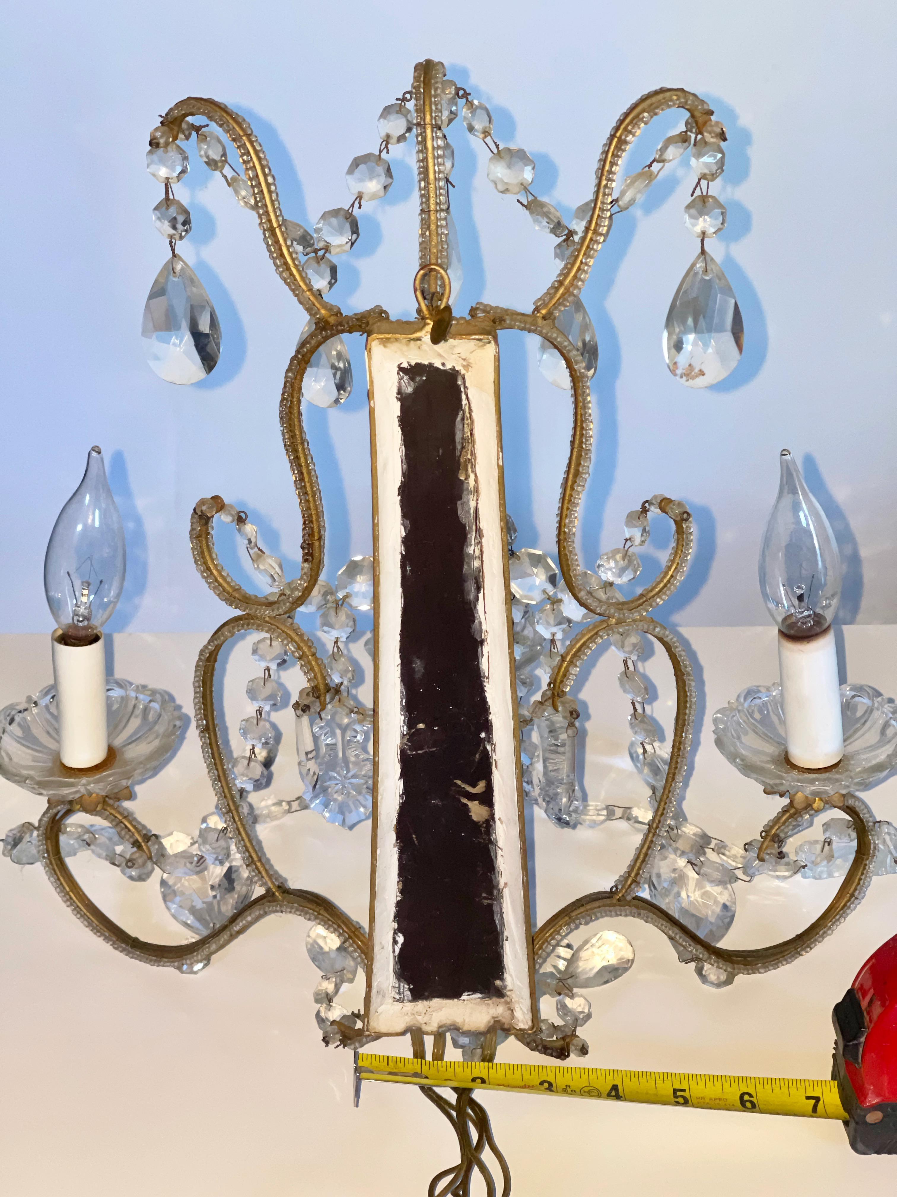 Pair of Florentine Beaded Gilt Metal and Crystal Sconces For Sale 11