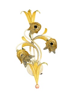 Pair of Florentine Flower & Leaf Three Light Sconces Vintage, Italy