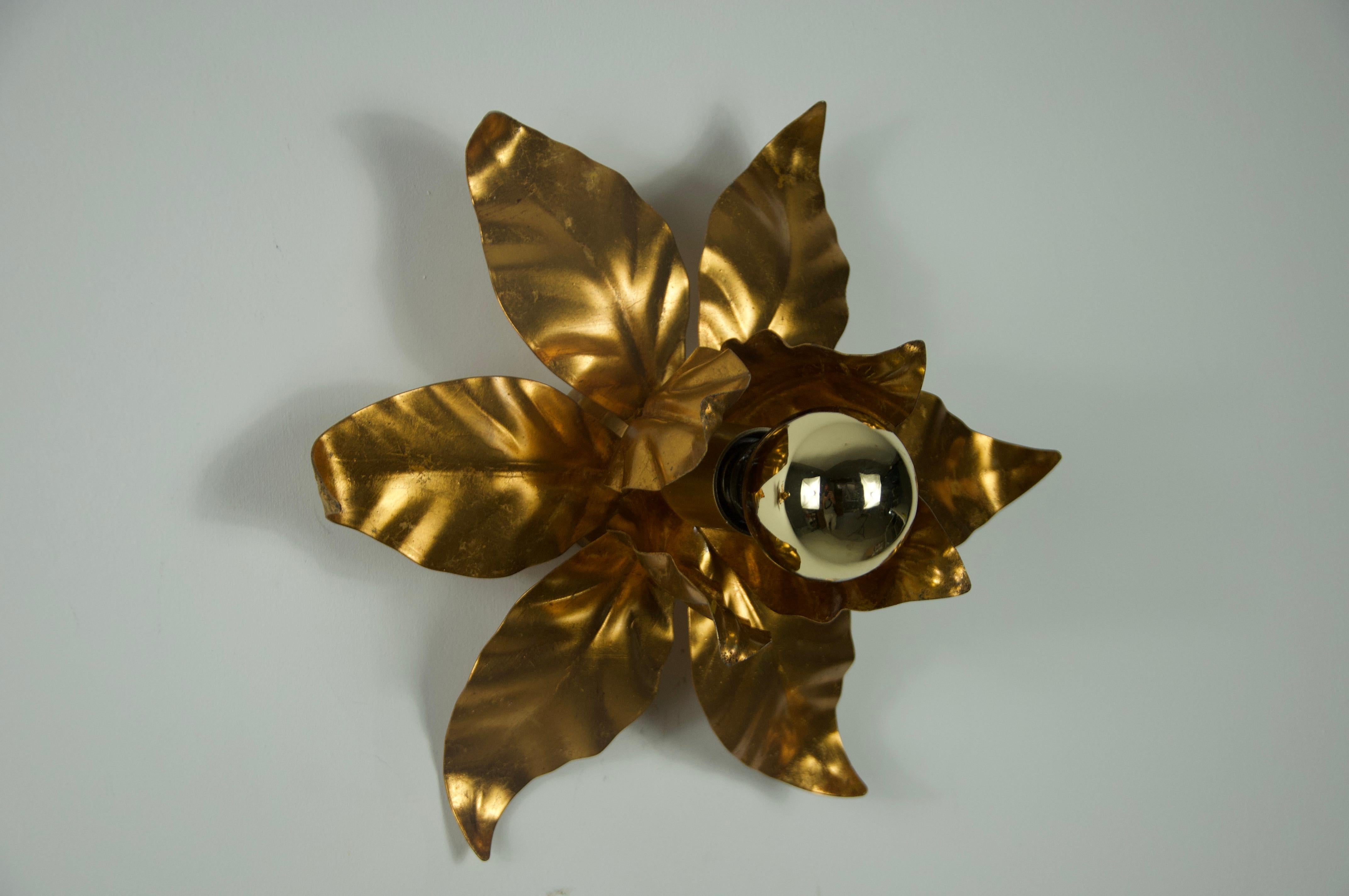 Pair of Florentine Flower Shape Wall Lamps by Hans Kögl, Germany, 1950s For Sale 3