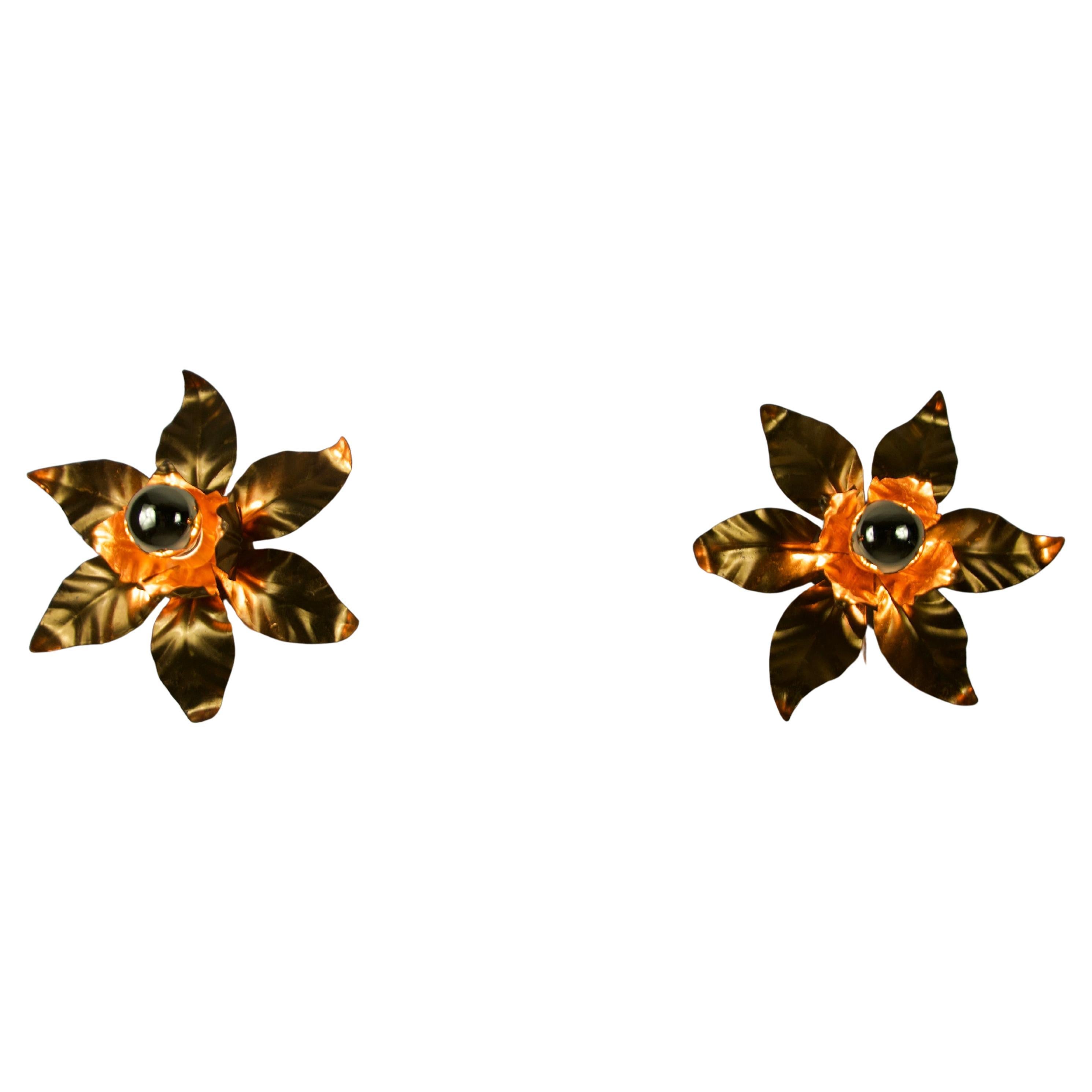 Pair of Florentine Flower Shape Wall Lamps by Hans Kögl, Germany, 1950s For Sale