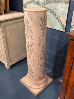 Pair of Florentine Hand Painted Italian Pedestals in Creme and Grey