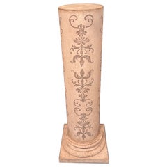 Pair of Florentine Hand Painted Italian Pedestals in Creme and Grey