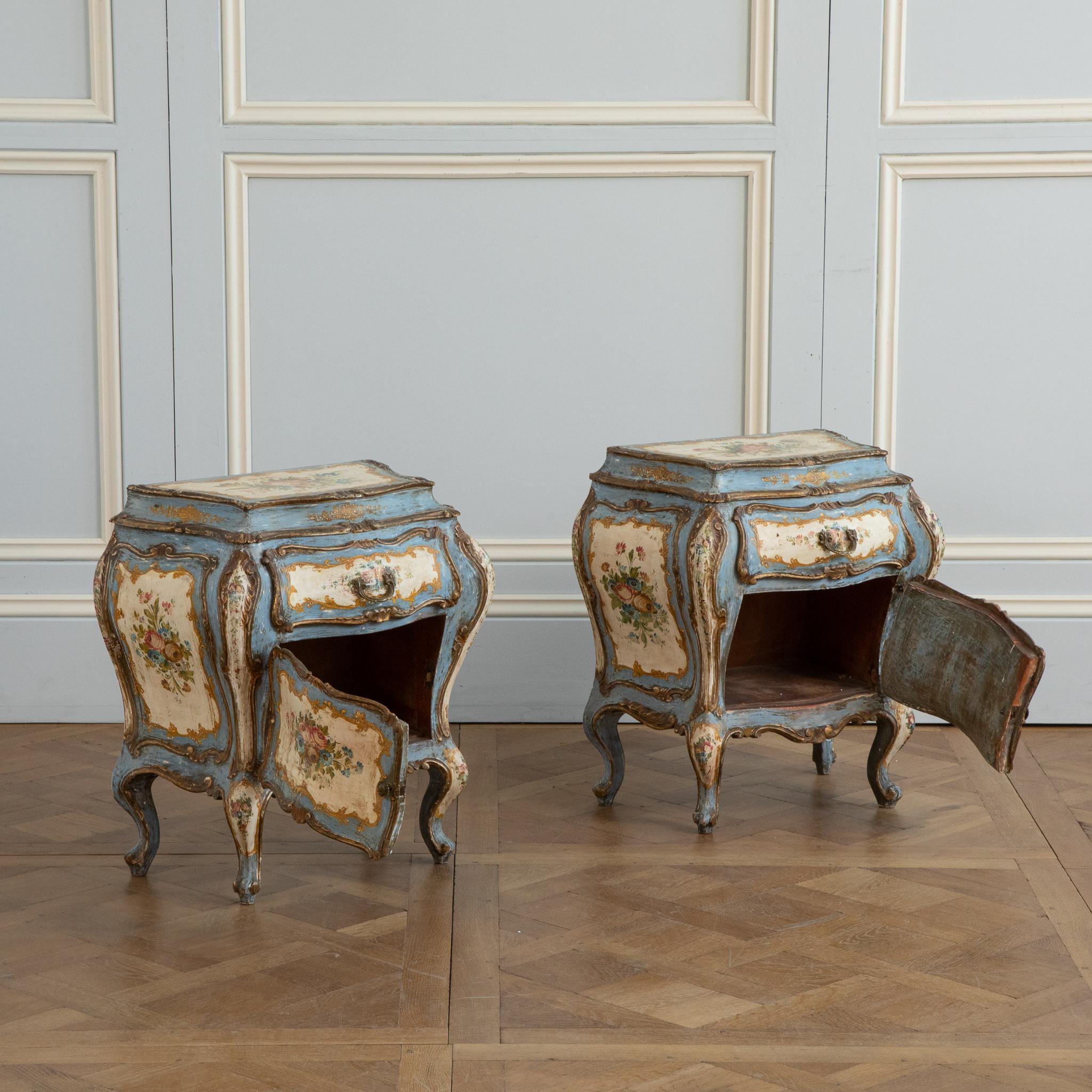 20th Century Pair of Florentine Rococo Bedside Tables 'Night Stands'