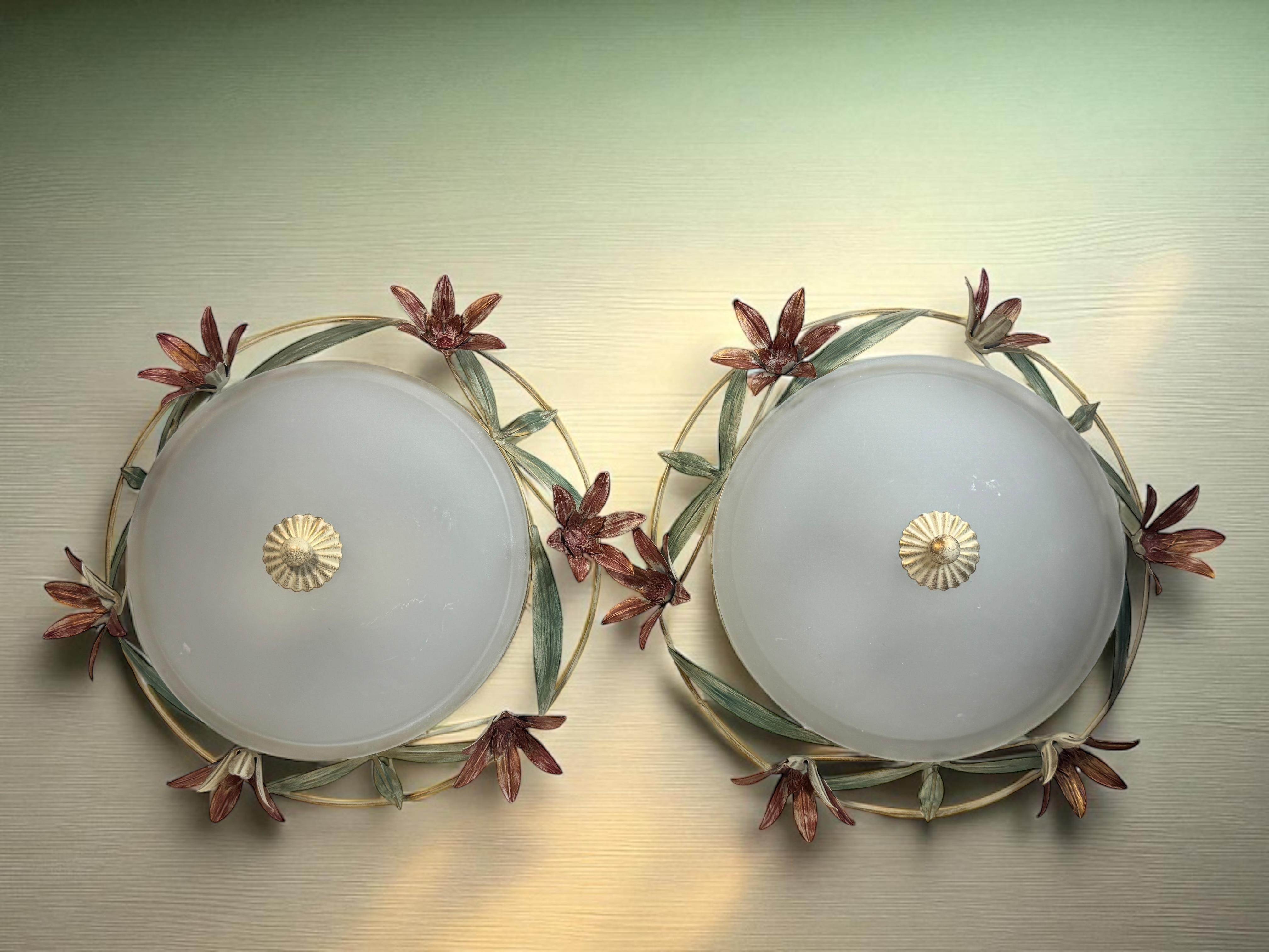 Paire de plafonniers encastrés en verre de Murano de style Florentine, Italie, années 1980 en vente 4