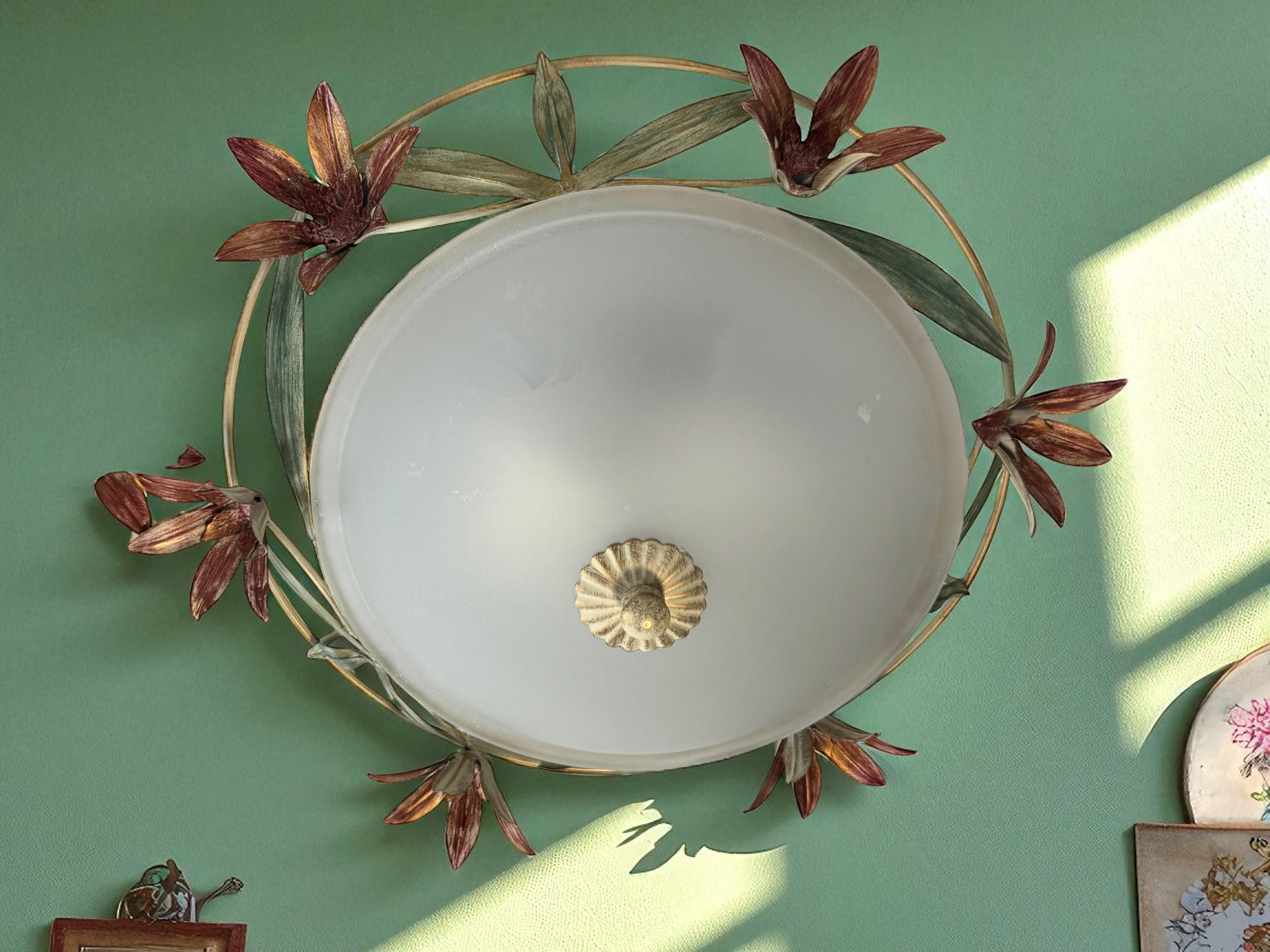 Paire de plafonniers encastrés en verre de Murano de style Florentine, Italie, années 1980 en vente 6
