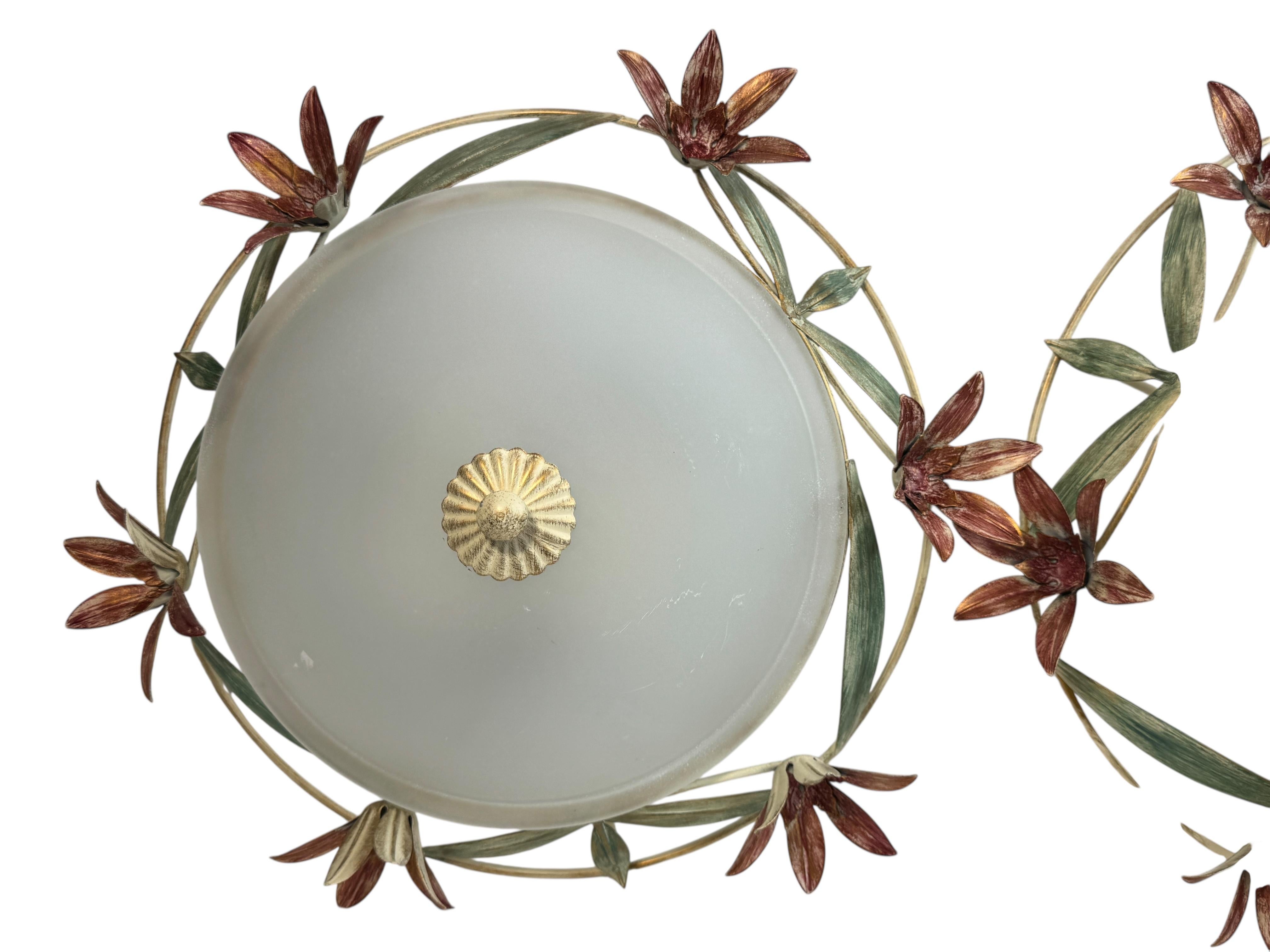 Hollywood Regency Paire de plafonniers encastrés en verre de Murano de style Florentine, Italie, années 1980 en vente