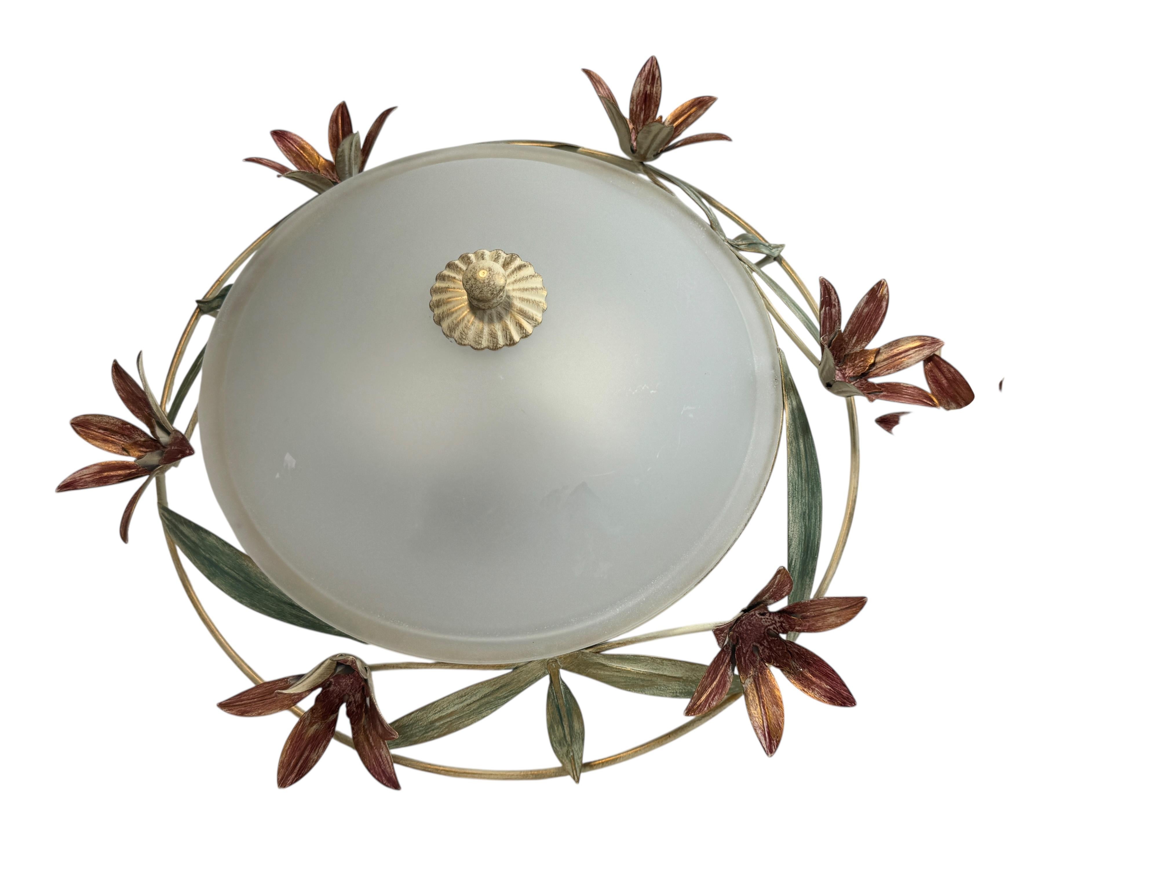 Fin du 20e siècle Paire de plafonniers encastrés en verre de Murano de style Florentine, Italie, années 1980 en vente