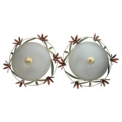 Pair of Florentine Style Murano Glass Flush Mount Ceiling Light, Italy, 1980s