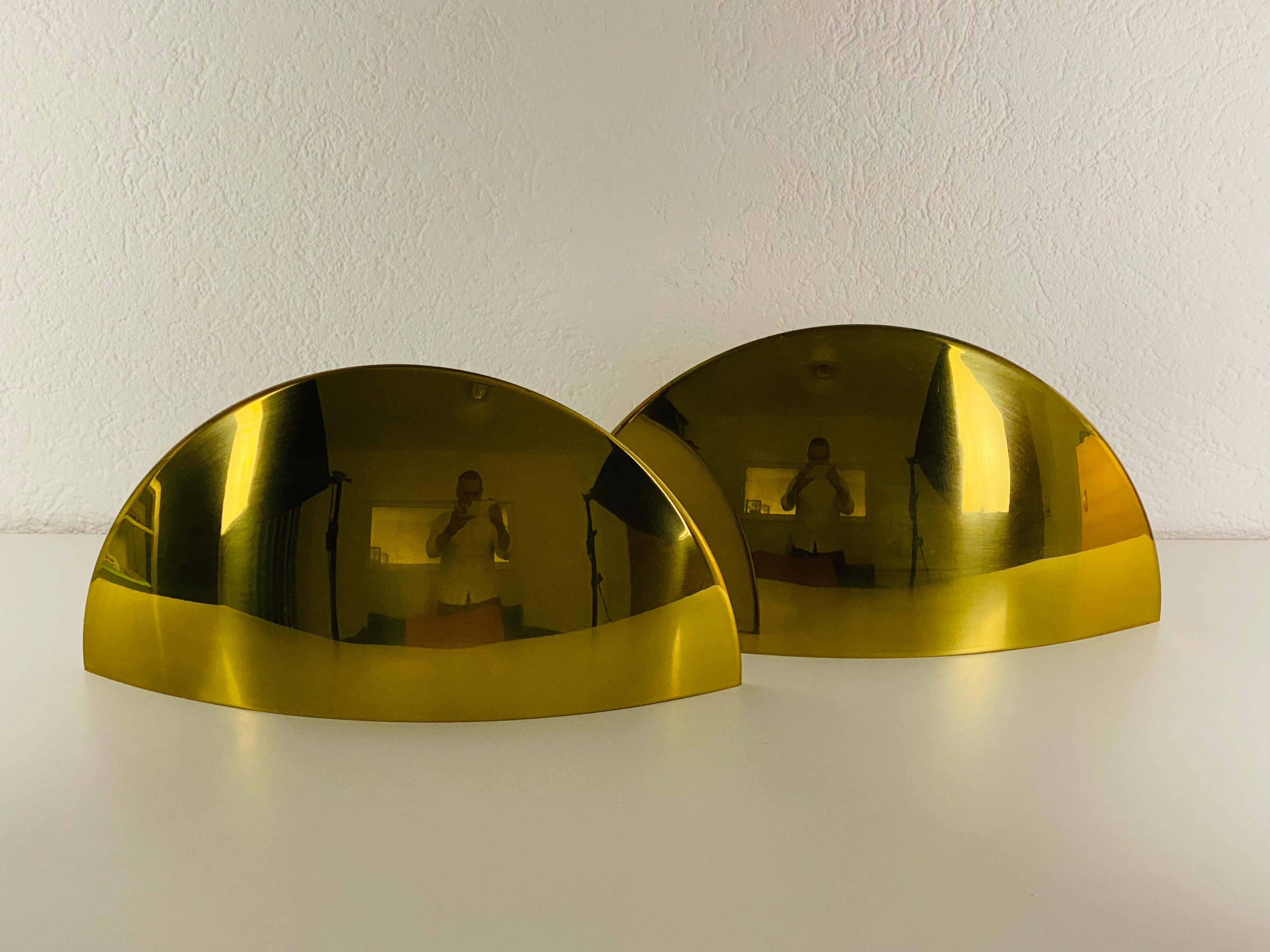 Late 20th Century Pair of Florian Schulz Midcentury Brass Wall Lamps, 1960s For Sale