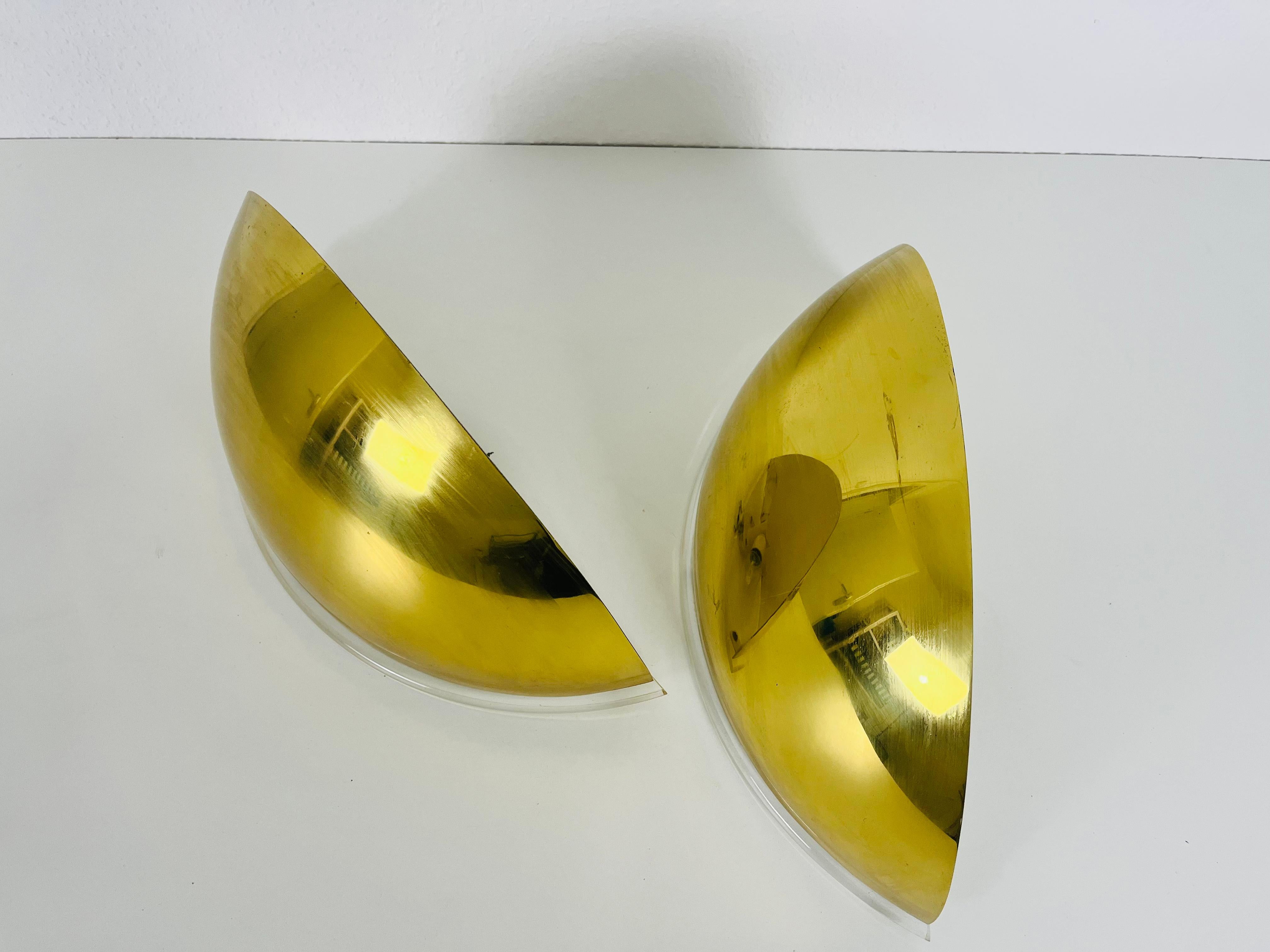 Pair of Florian Schulz Midcentury Brass Wall Lamps, 1970s For Sale 1