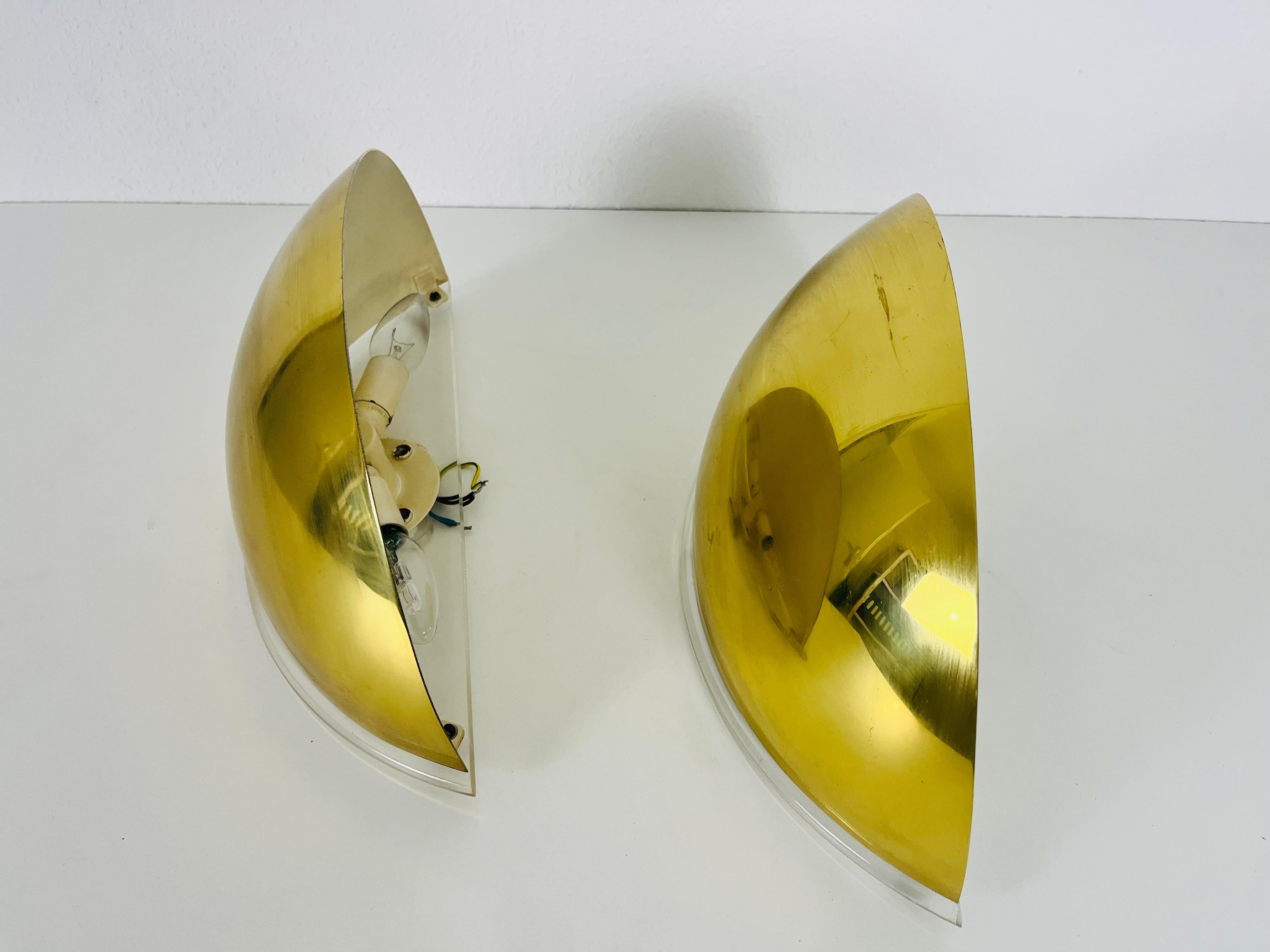 Pair of Florian Schulz Midcentury Brass Wall Lamps, 1970s For Sale 2