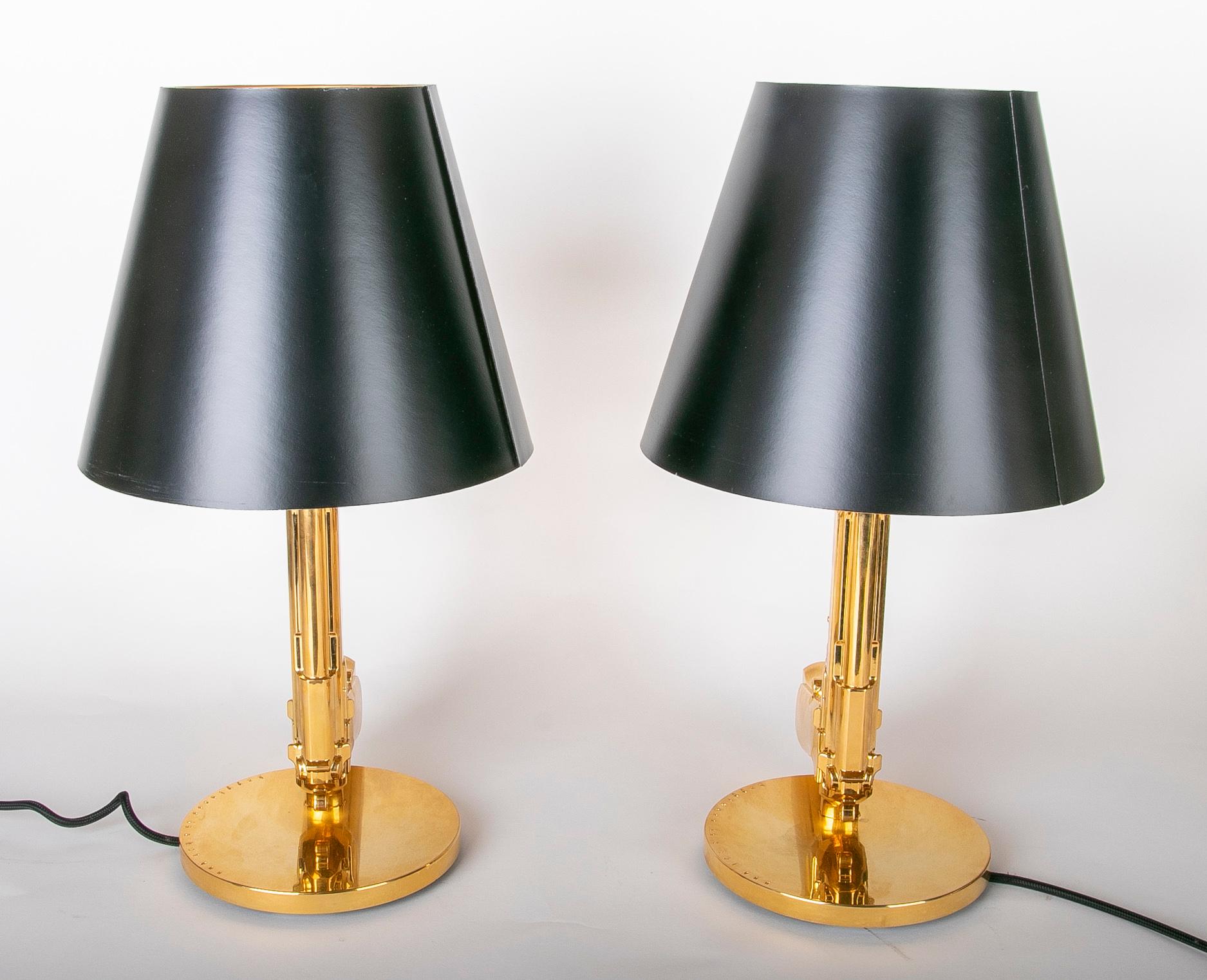 Pair of FLOS Guns Collection Table Lamps in Gold by Philippe Starck For Sale 8