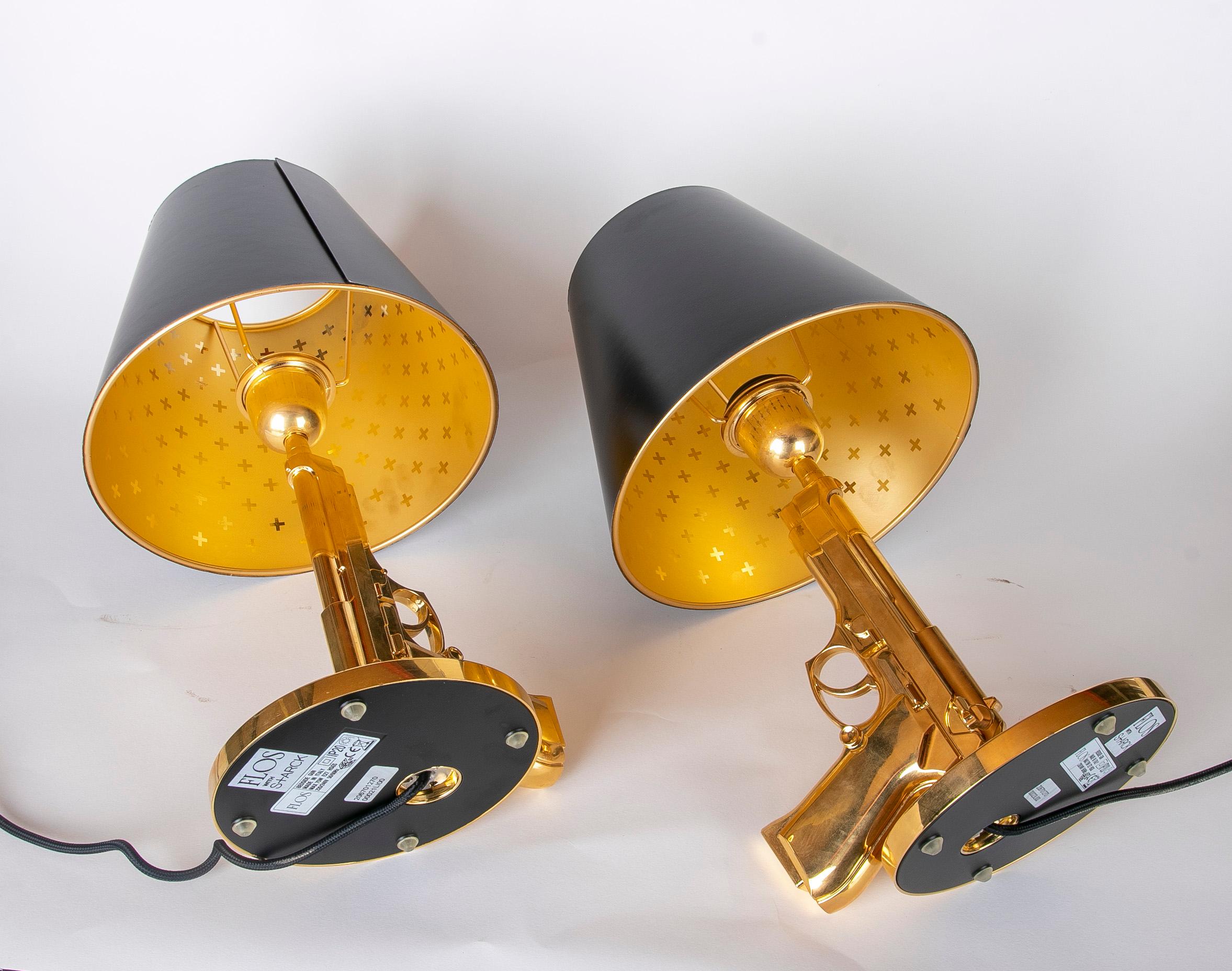 Pair of FLOS Guns Collection Table Lamps in Gold by Philippe Starck For Sale 1