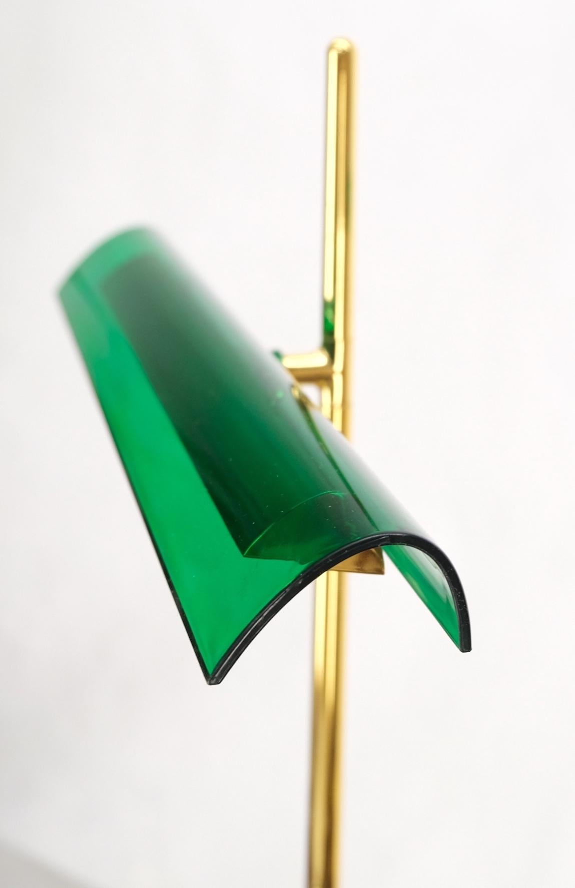 Pair of Floss Goldman Table Lamps Emerald Green Glass Shades Brass  4