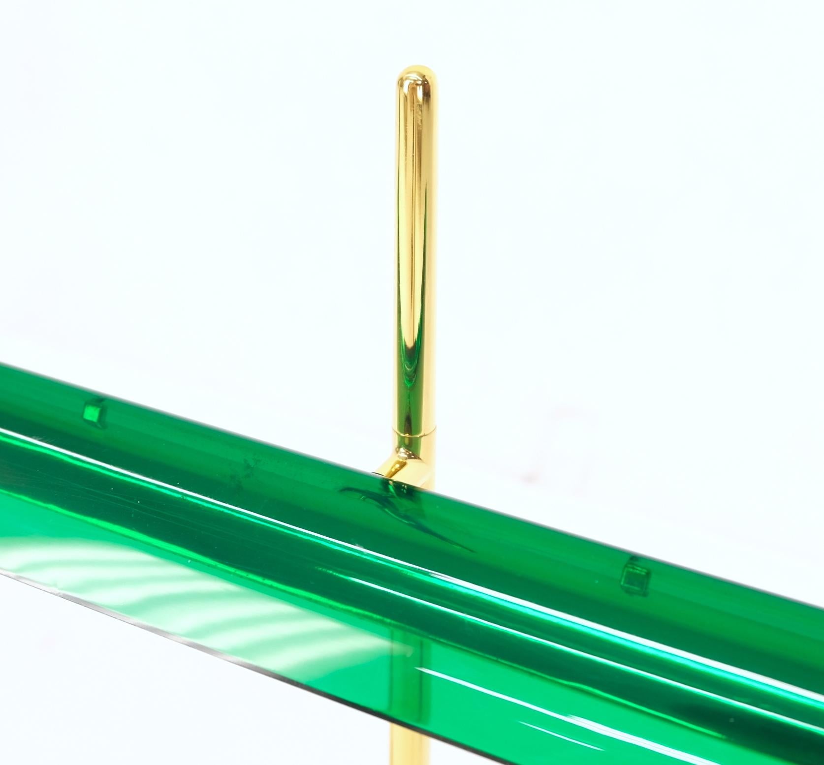 Pair of Floss Goldman Table Lamps Emerald Green Glass Shades Brass  1