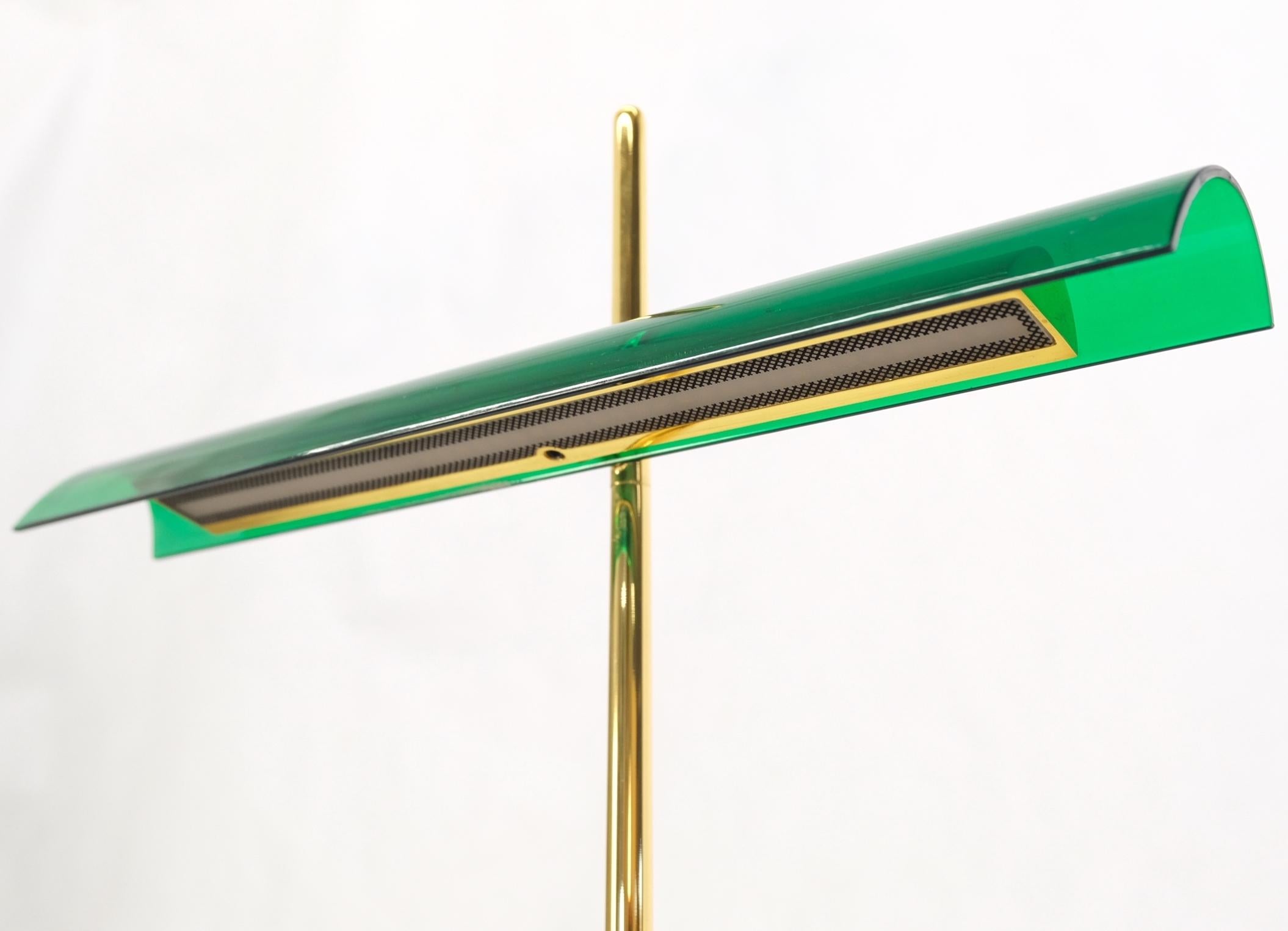 Pair of Floss Goldman Table Lamps Emerald Green Glass Shades Brass  3