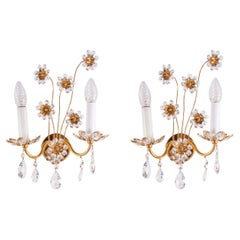 Pair of Flourish Jewel Wall Sconces Crystal & Gilt-Brass by Palwa, Germany 1960s