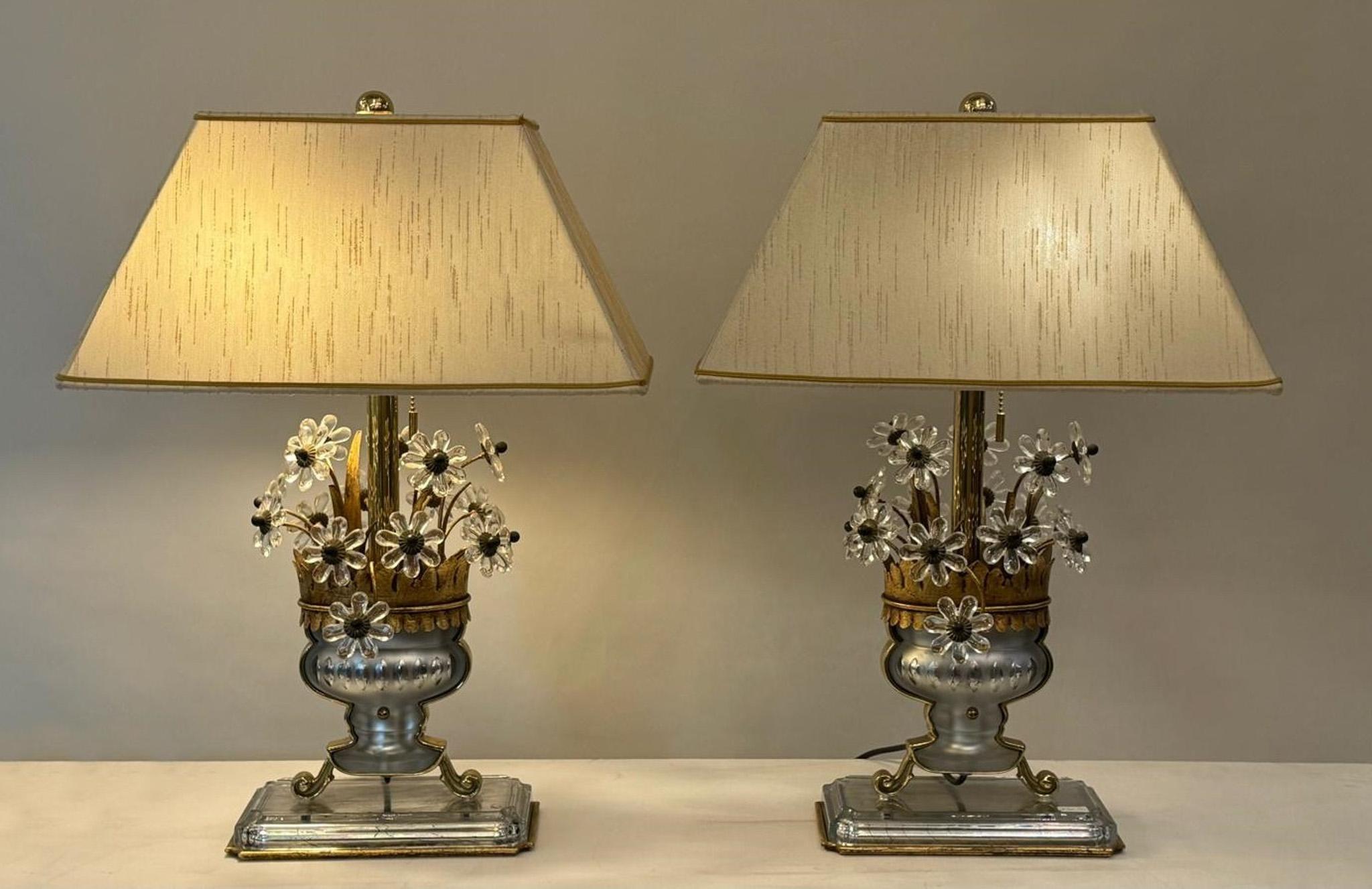Metal Pair of Flower Basket Table Lamp by Banci Firenze For Sale