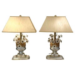 Vintage Pair of Flower Basket Table Lamp by Banci Firenze