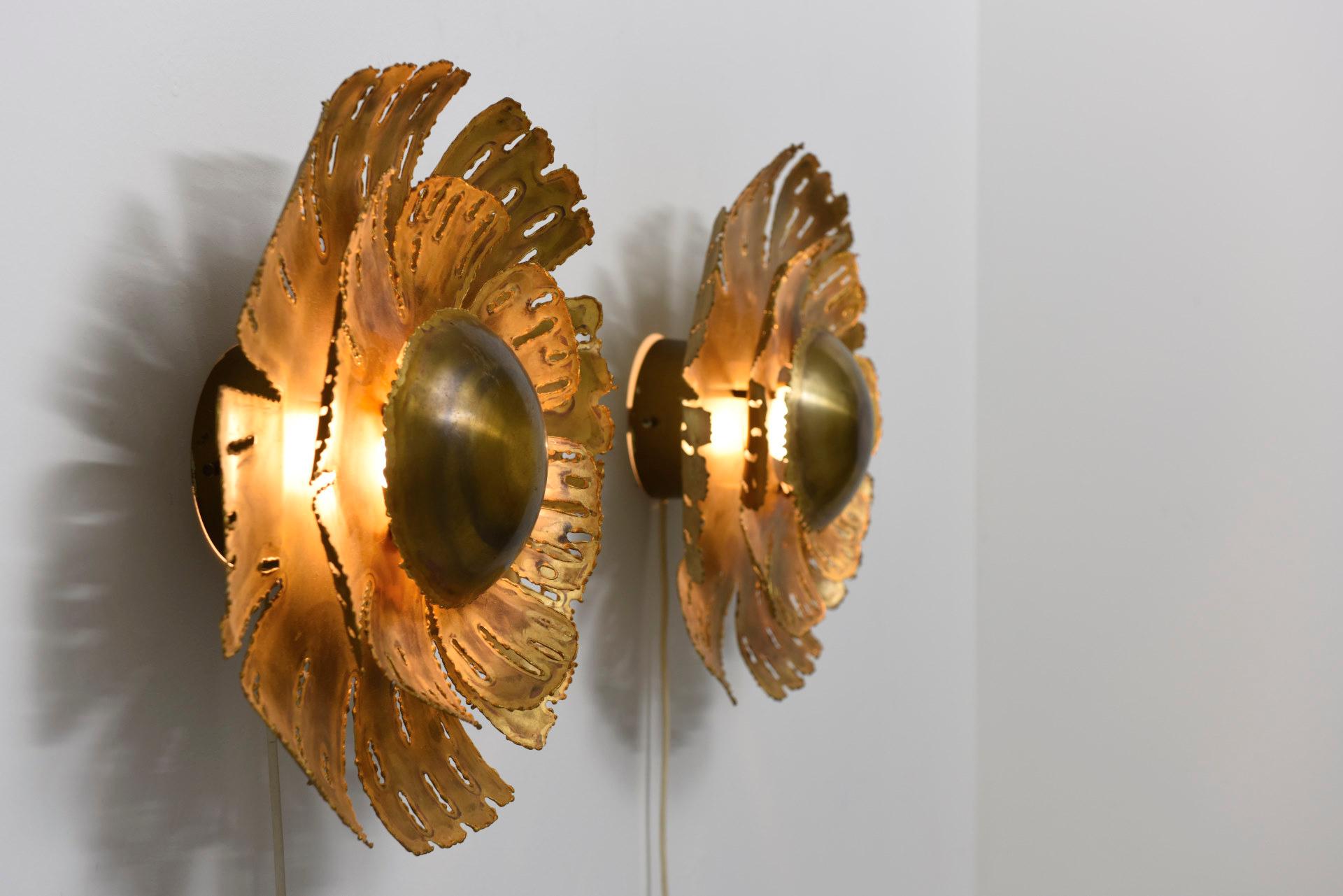 Pair of Flower Brass Wall Lamps, 1960 1