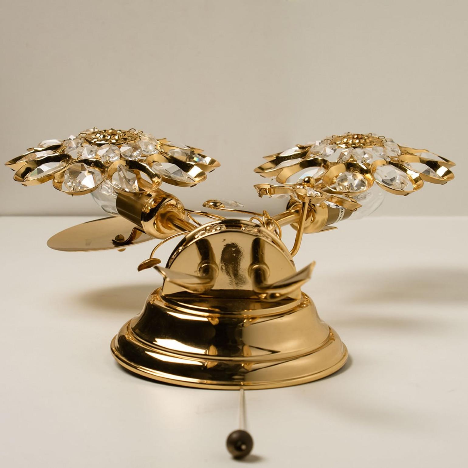Pair of Flower Crystal and Brass Wall Lights or Sconces by Palwa, Germany For Sale 3