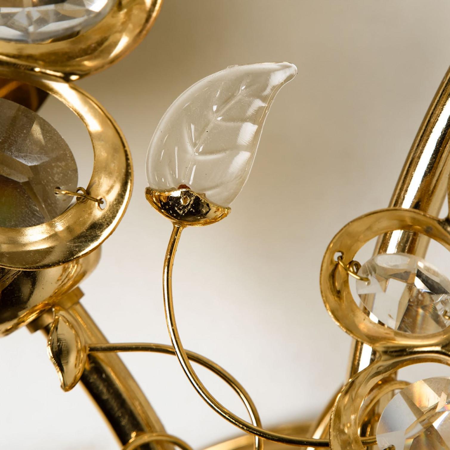 Pair of Flower Crystal and Brass Wall Lights or Sconces by Palwa, Germany For Sale 2