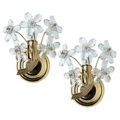 Pair of Flower Crystal and Gold Wall Light by Palwa, 1960s, Germany