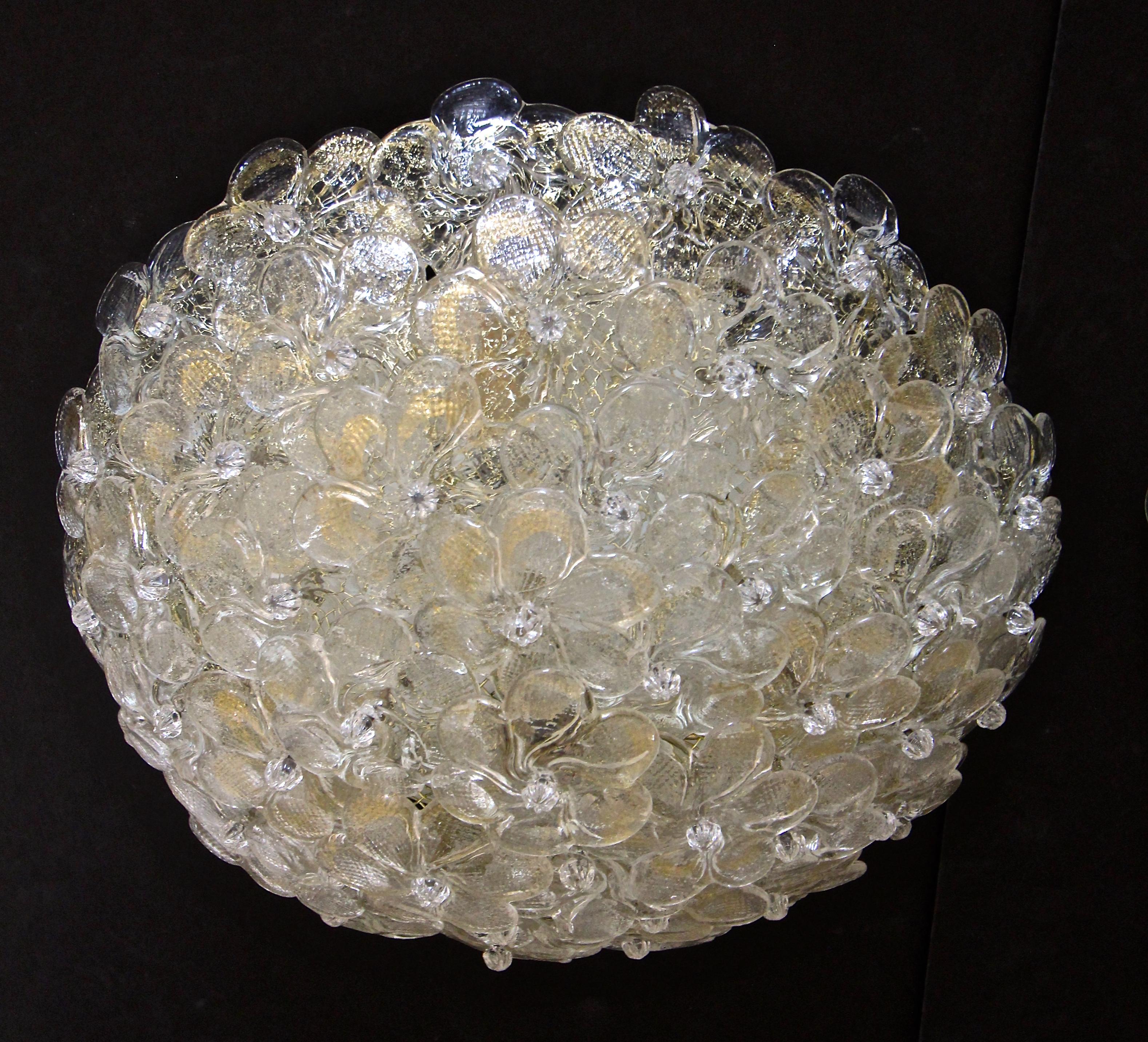 Pair of Flower Floral Murano Glass Pendant Flush Mount Lights In Excellent Condition In Palm Springs, CA